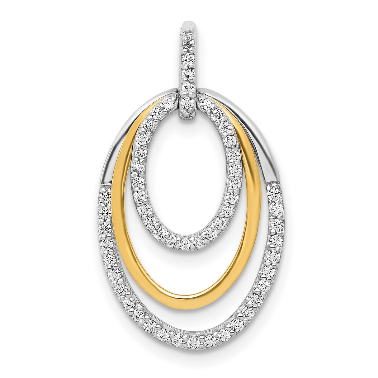 10k Two-Tone Gold Oval Pendant with Cubic Zirconia, Intertwined Layered Loop Design