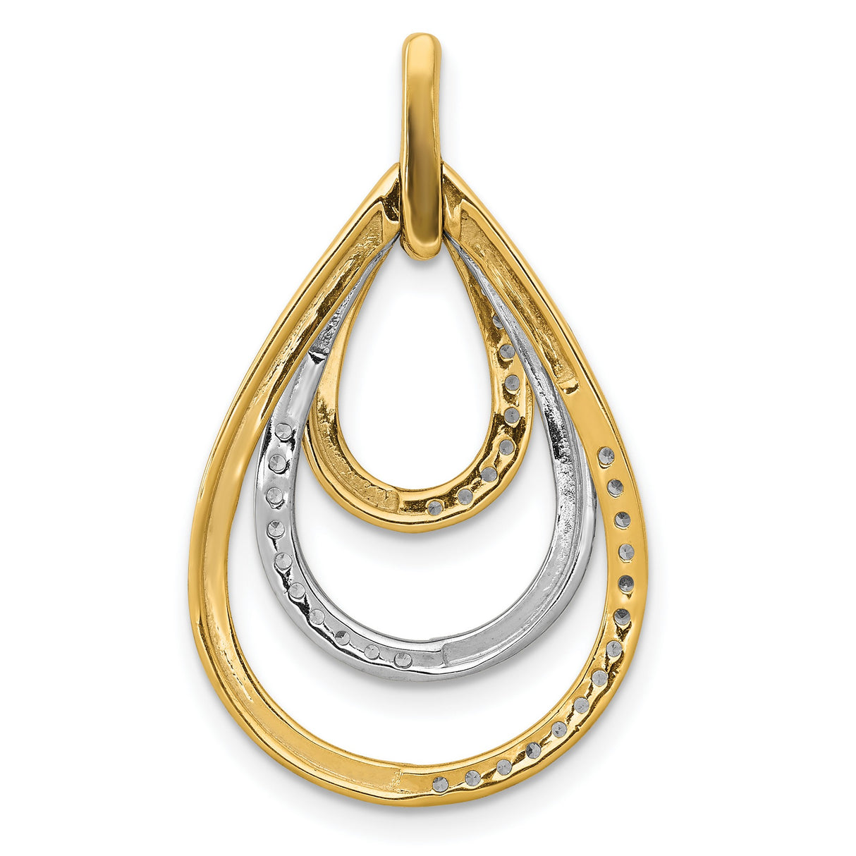 14k Two-Tone Gold Teardrop Pendant with Interlocking Loops and Diamond Accents for Women