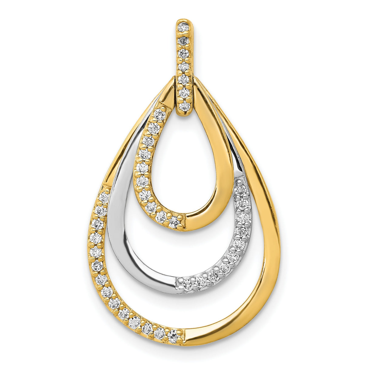 14k Two-Tone Gold Teardrop Pendant with Interlocking Loops and Diamond Accents for Women