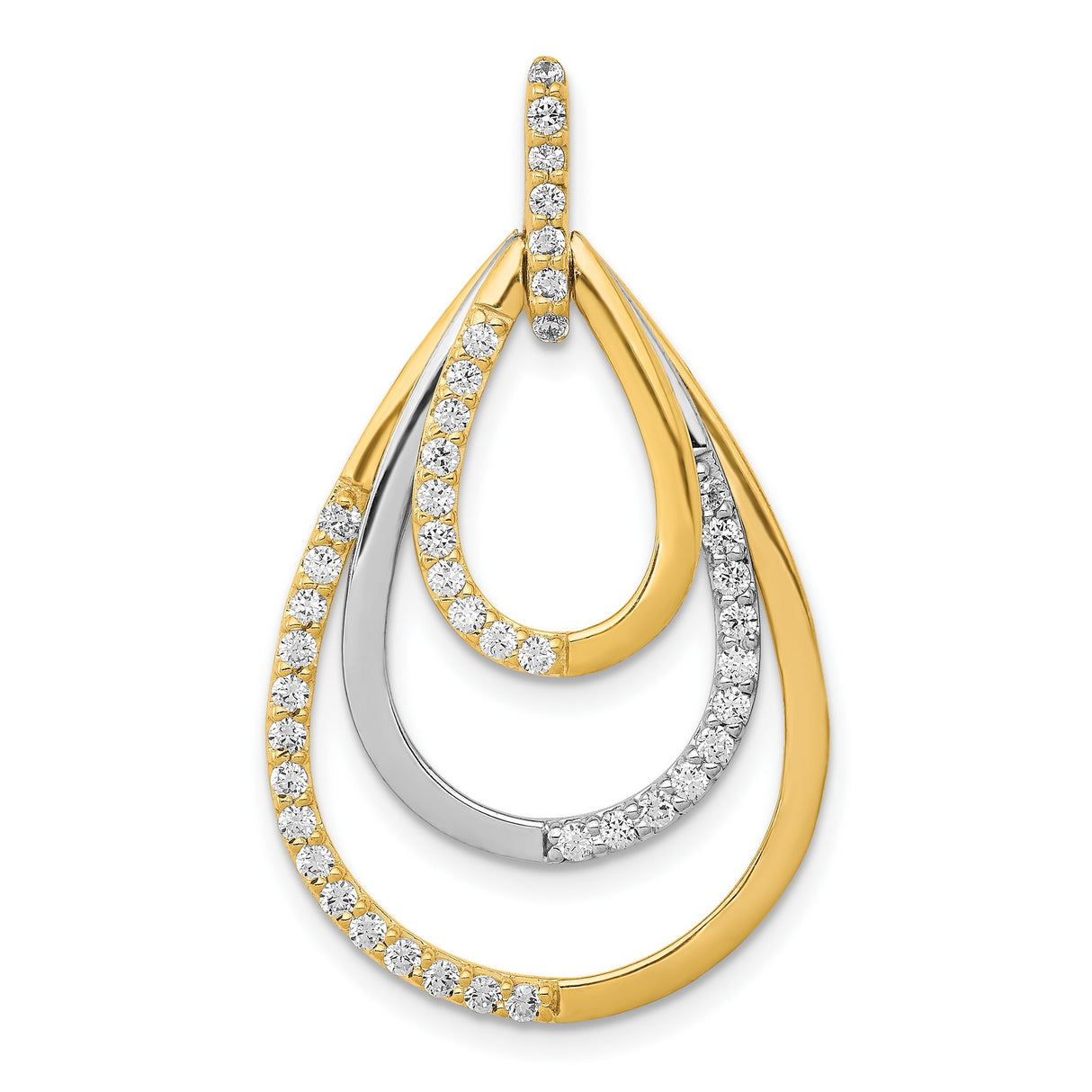 14k Two-Tone Gold Teardrop Pendant with Interlocking Loops and Cubic Zirconia Accents