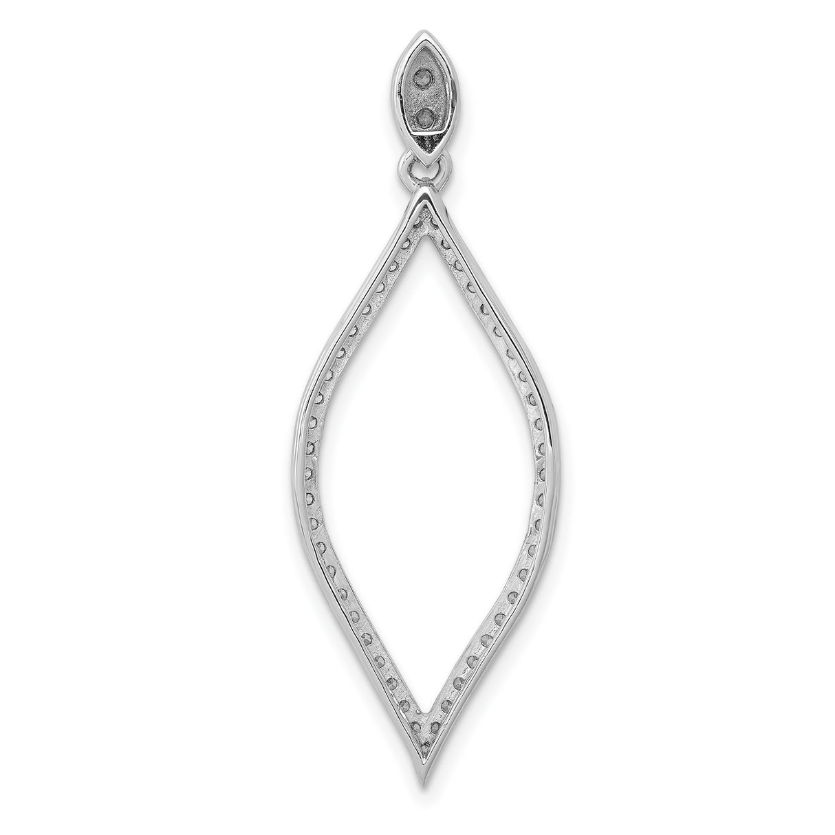 14k White Gold Teardrop Dangle Pendant with Diamonds, Open Frame Design for Women