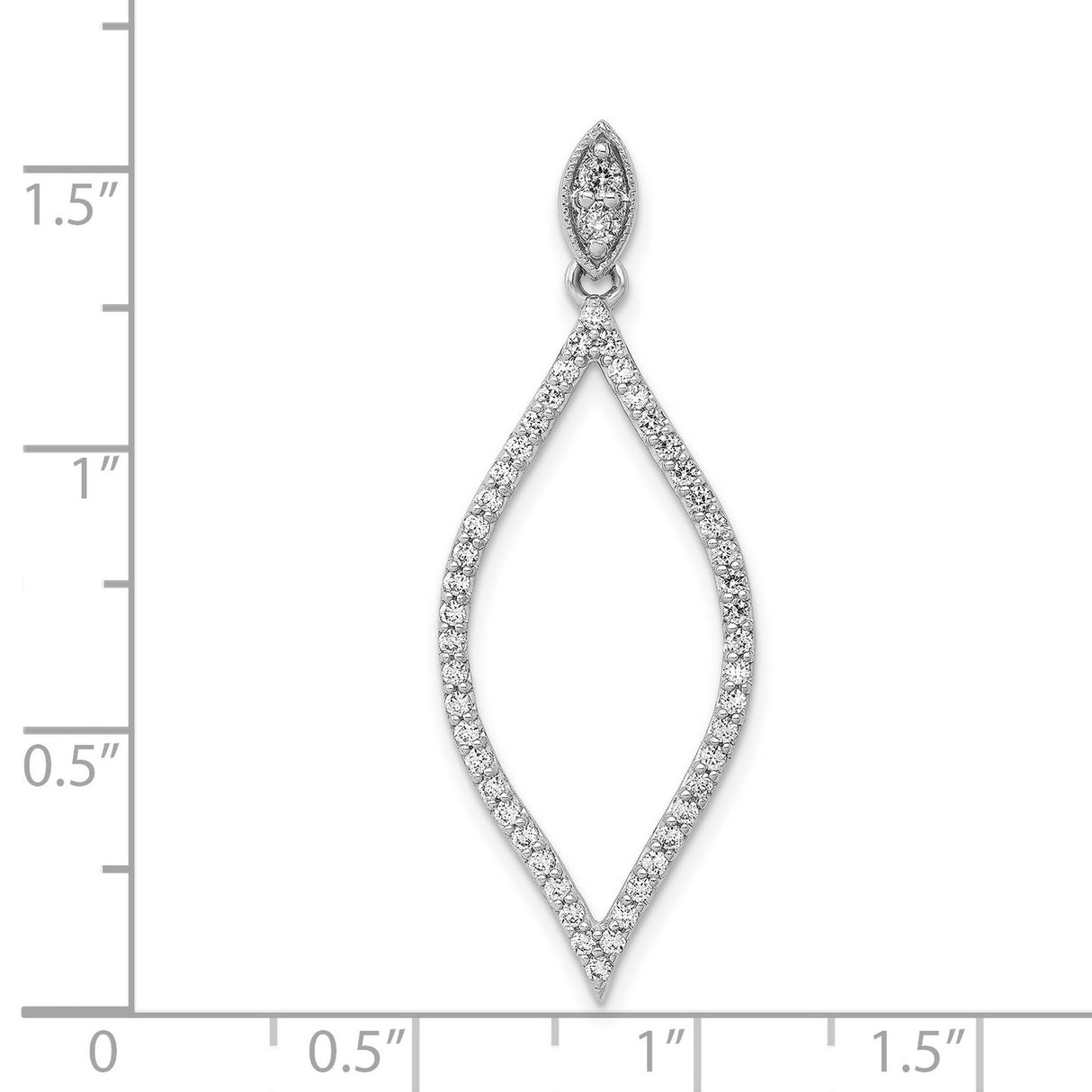 14k White Gold Teardrop Dangle Pendant with Diamonds, Open Frame Design for Women