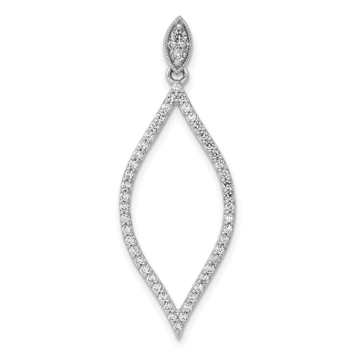 14k White Gold Teardrop Dangle Pendant with Diamonds, Open Frame Design for Women