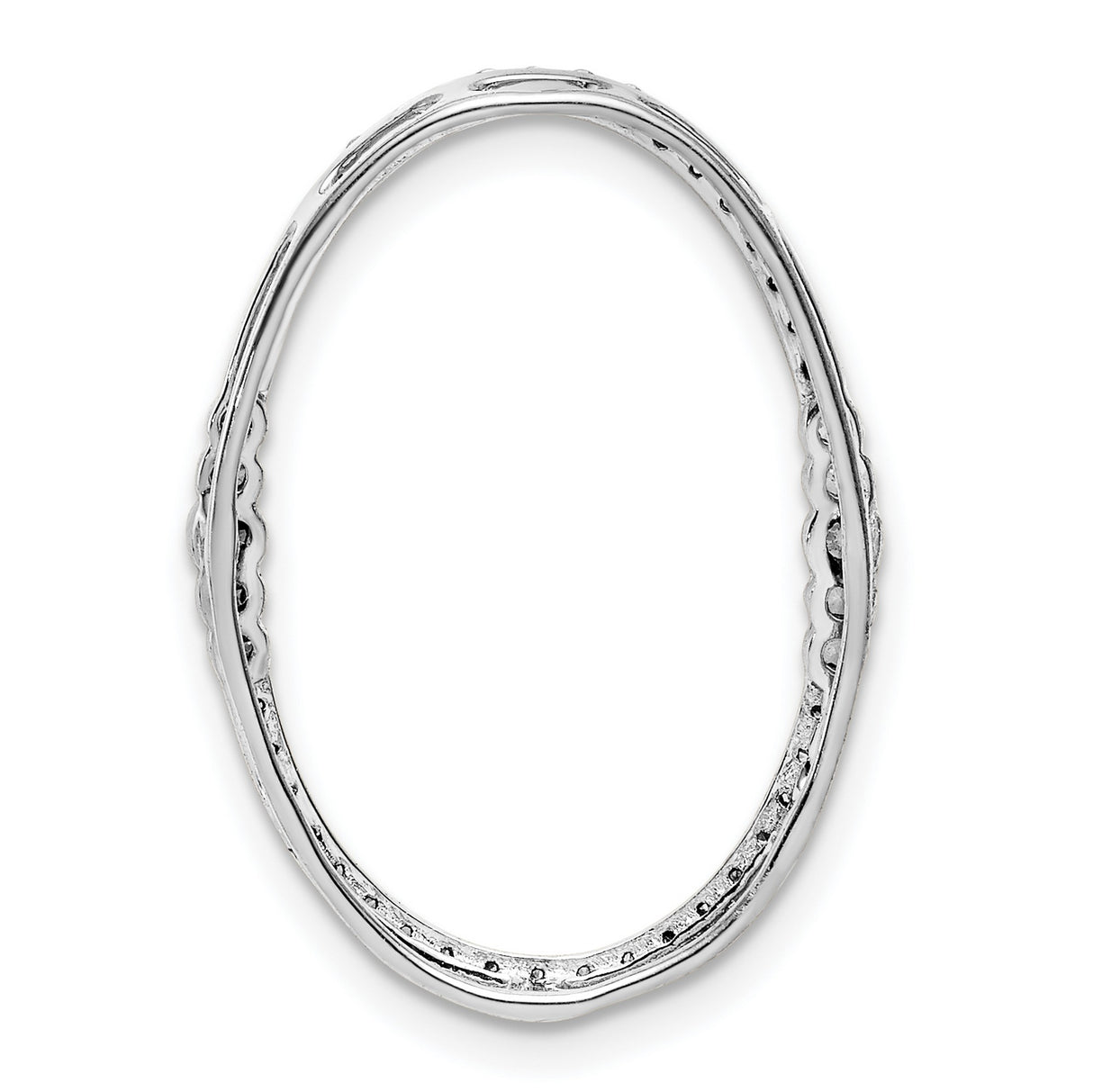 14k White Gold Diamond Oval Pendant with Round Cut Diamonds in Continuous Loop Design