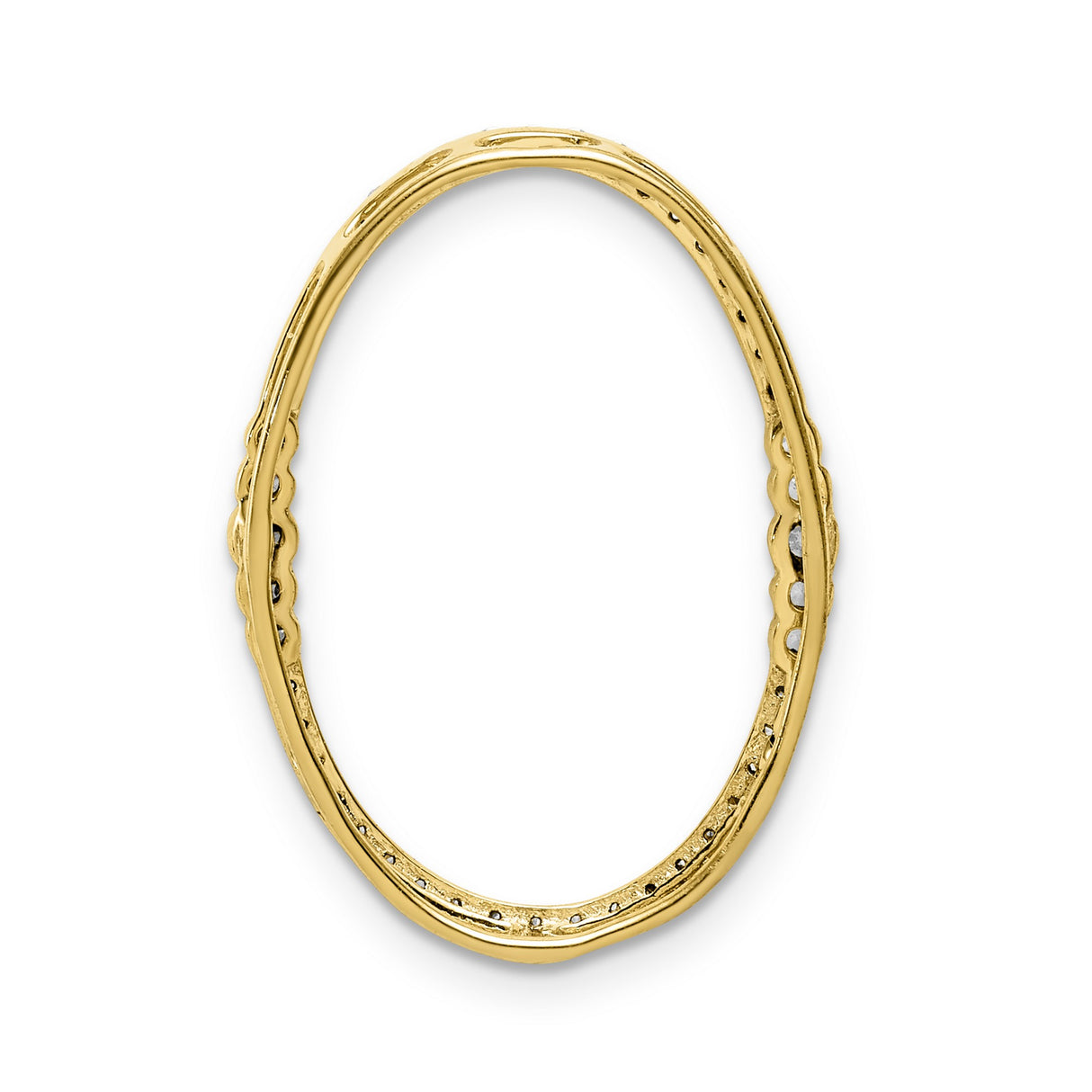 14k White Gold Diamond Oval Pendant with Round Cut Diamonds in Continuous Loop Design