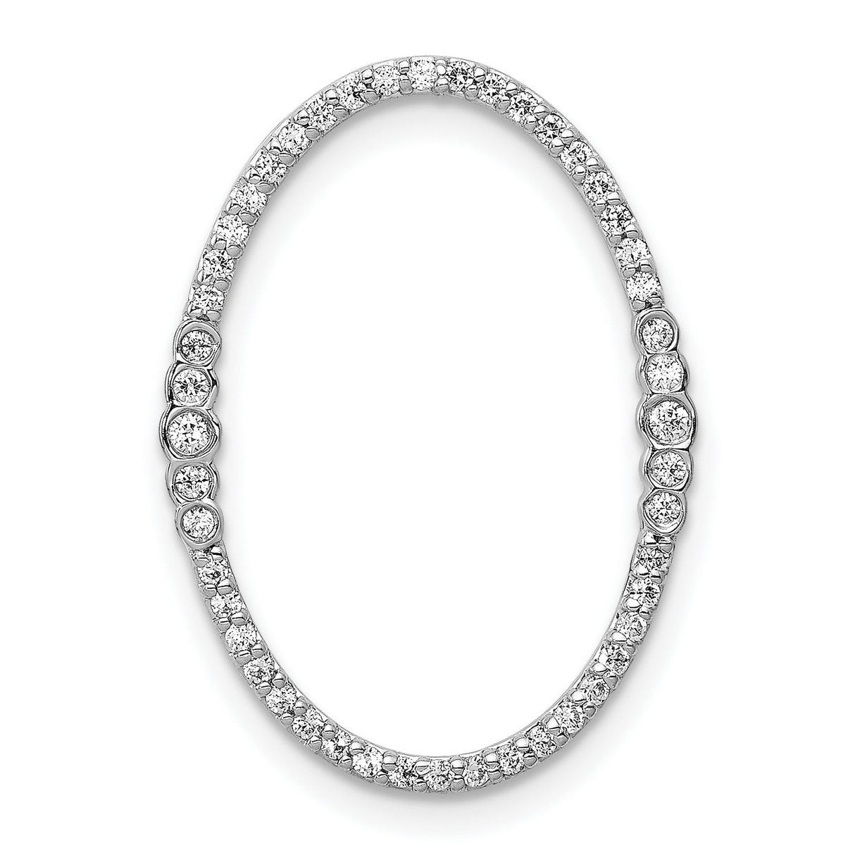 14k White Gold Diamond Oval Pendant with Round Cut Diamonds in Continuous Loop Design