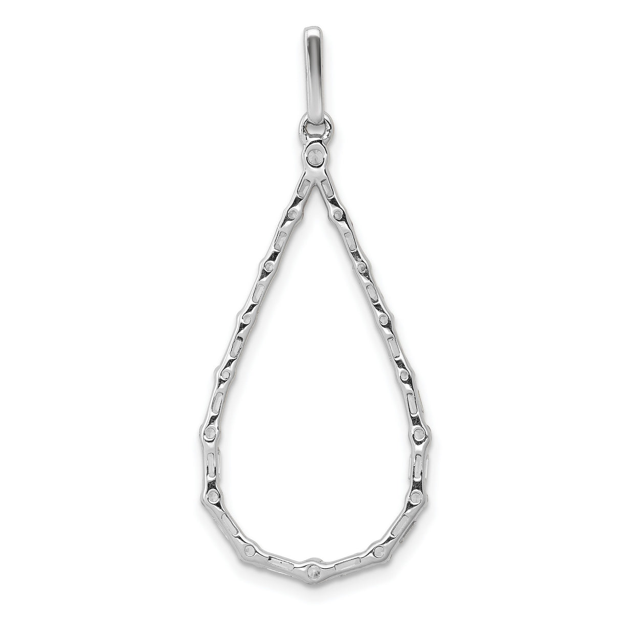 14k White Gold Teardrop Pendant with Round and Baguette Diamonds, Open Design Jewelry for Women