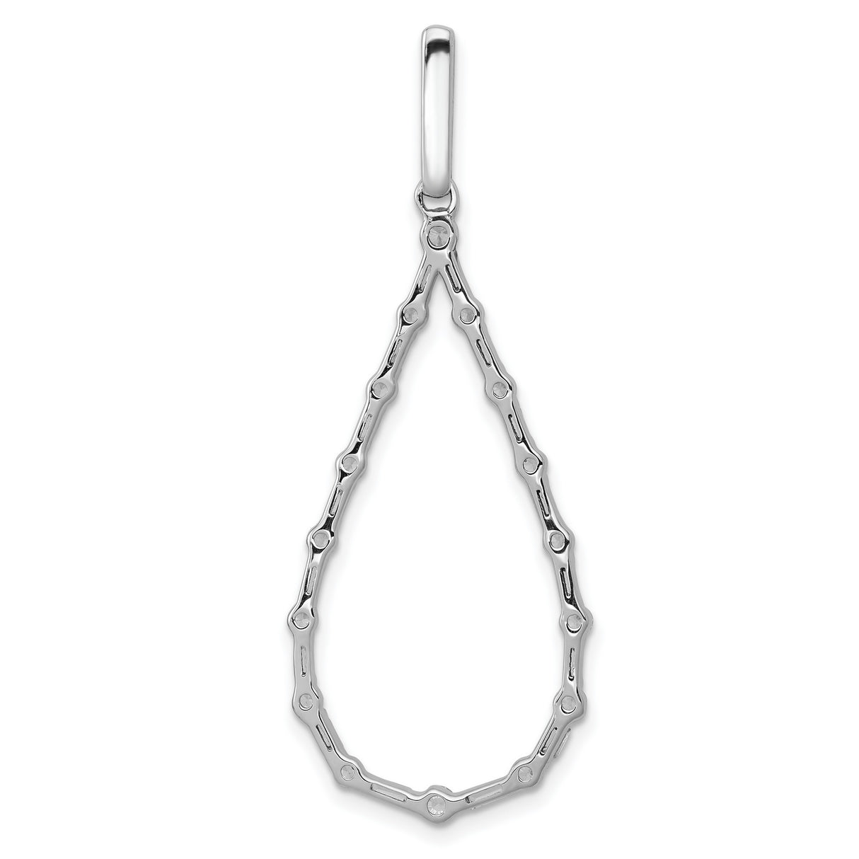 14k White Gold Diamond Teardrop Pendant with Baguette and Round Diamonds in Open Drop Design