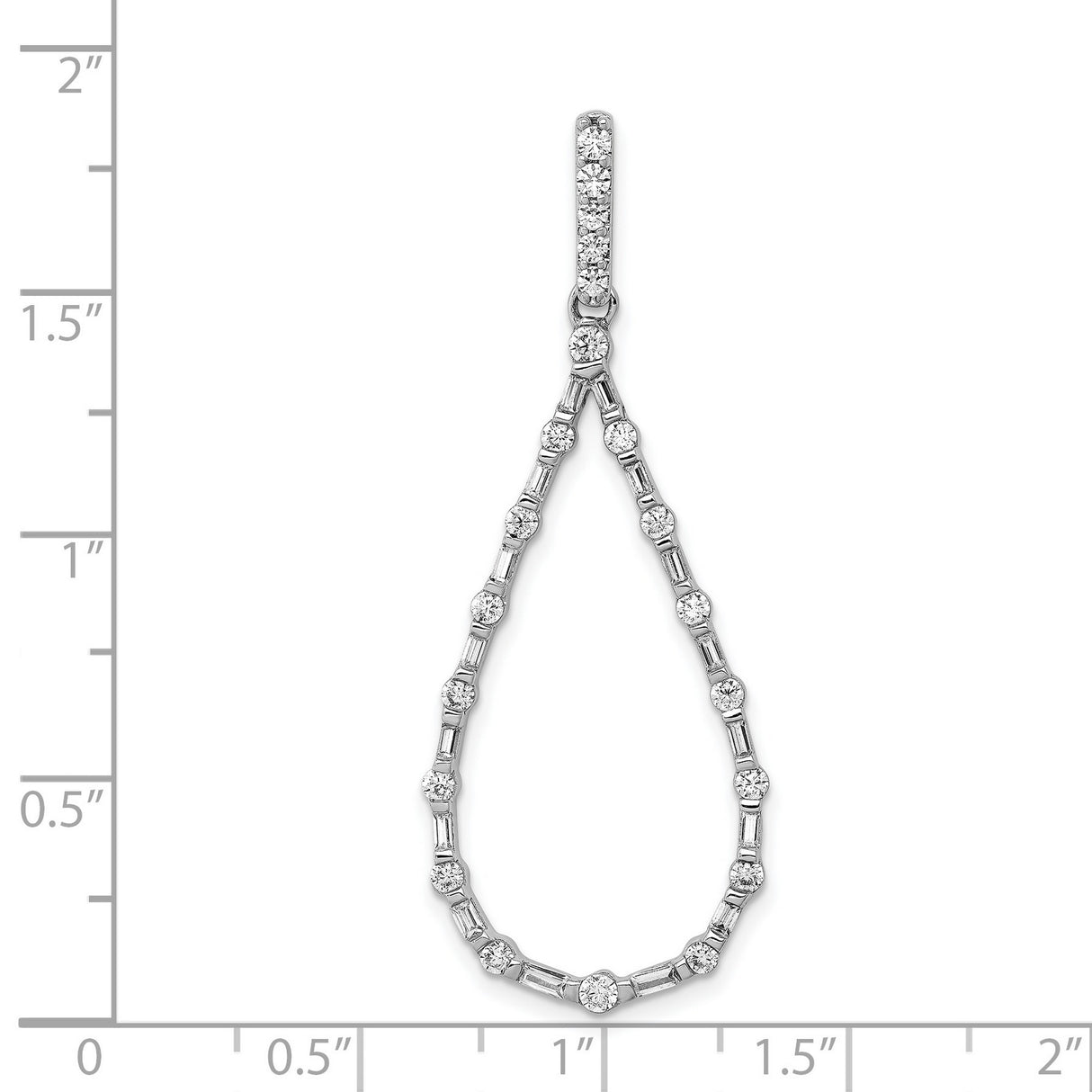 14k White Gold Diamond Teardrop Pendant with Baguette and Round Diamonds in Open Drop Design