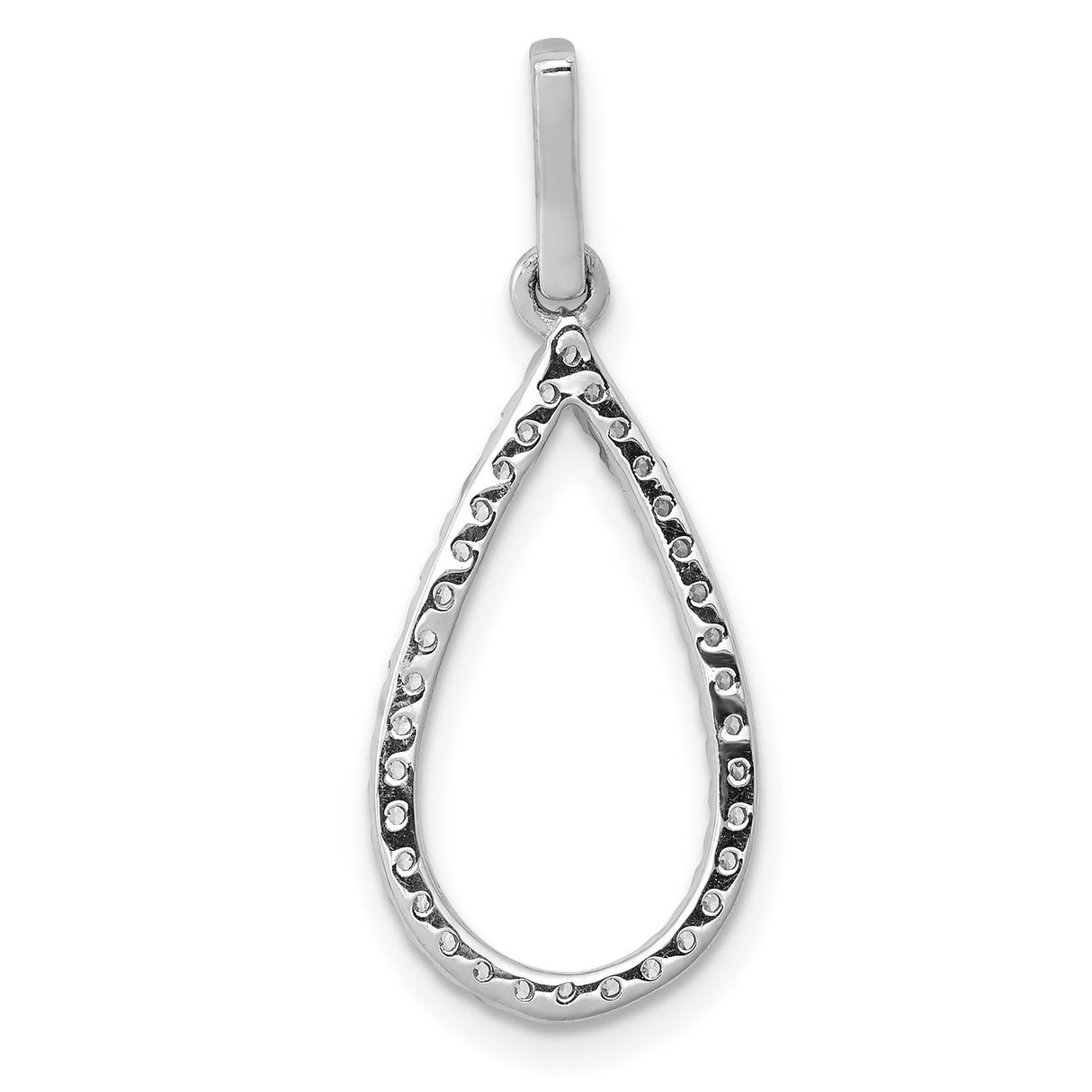 14k White Gold Teardrop Pendant with Diamond Pavé, Open Teardrop Design Charm for Women