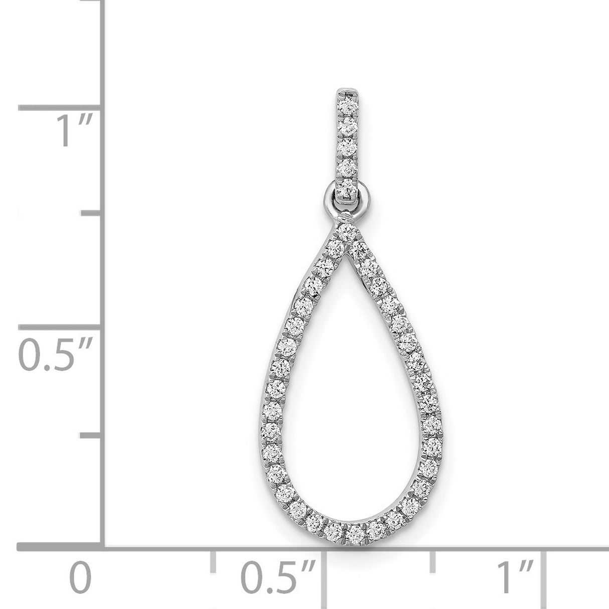 14k White Gold Teardrop Pendant with Diamond Pavé, Open Teardrop Design Charm for Women