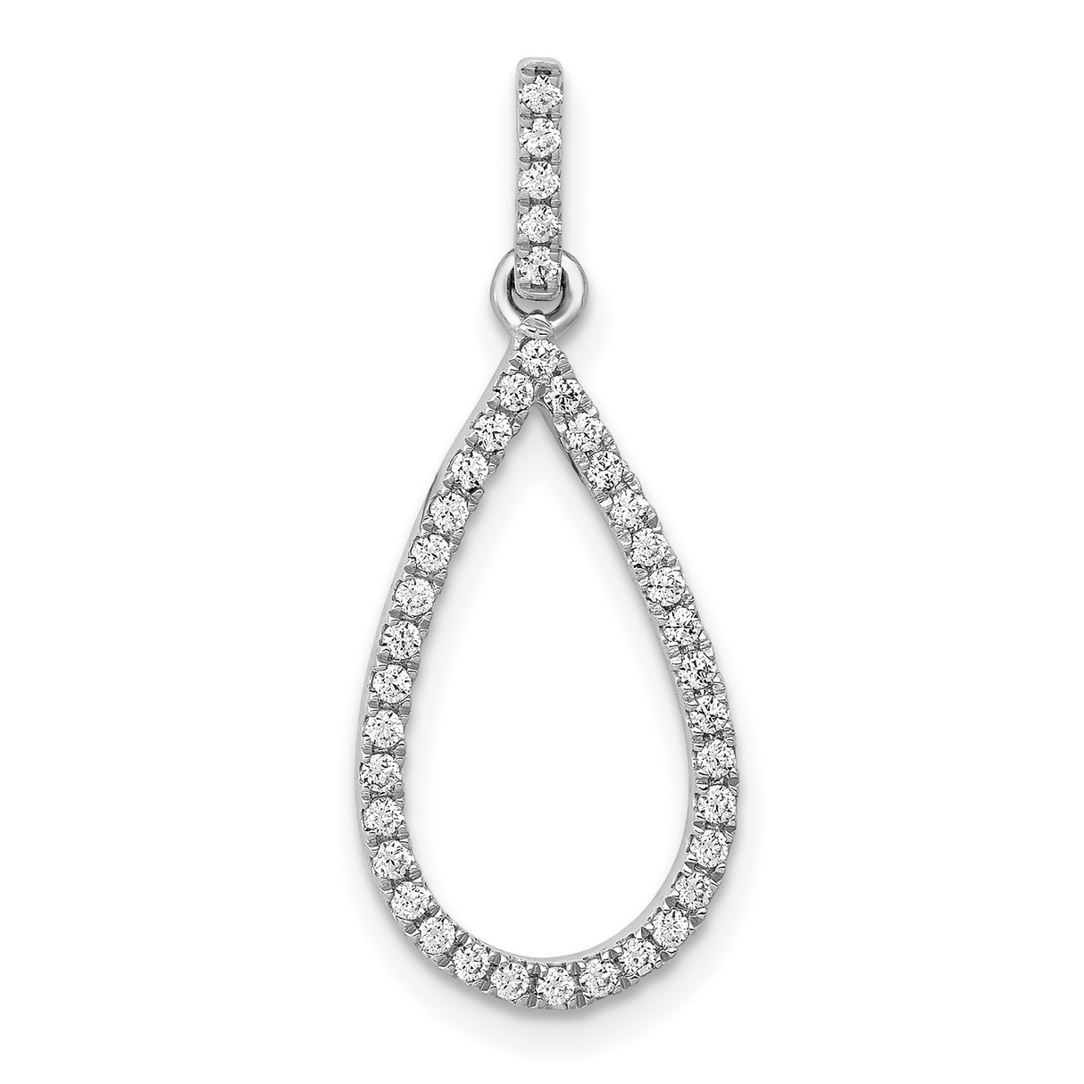 14k White Gold Teardrop Pendant with Diamond Pavé, Open Teardrop Design Charm for Women
