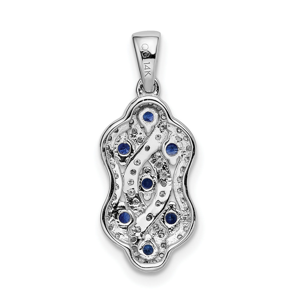 Diamond and Sapphire Fancy Twisted Charm Pendant in Real 14k White Gold