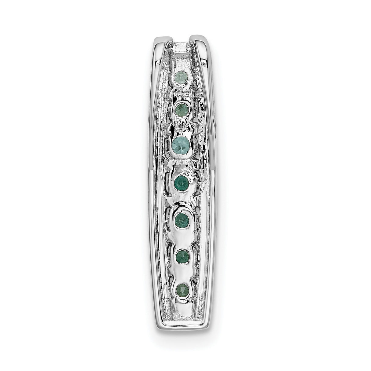Diamond and Emerald Fancy Chain Slide Charm Pendant in Real 14k White Gold