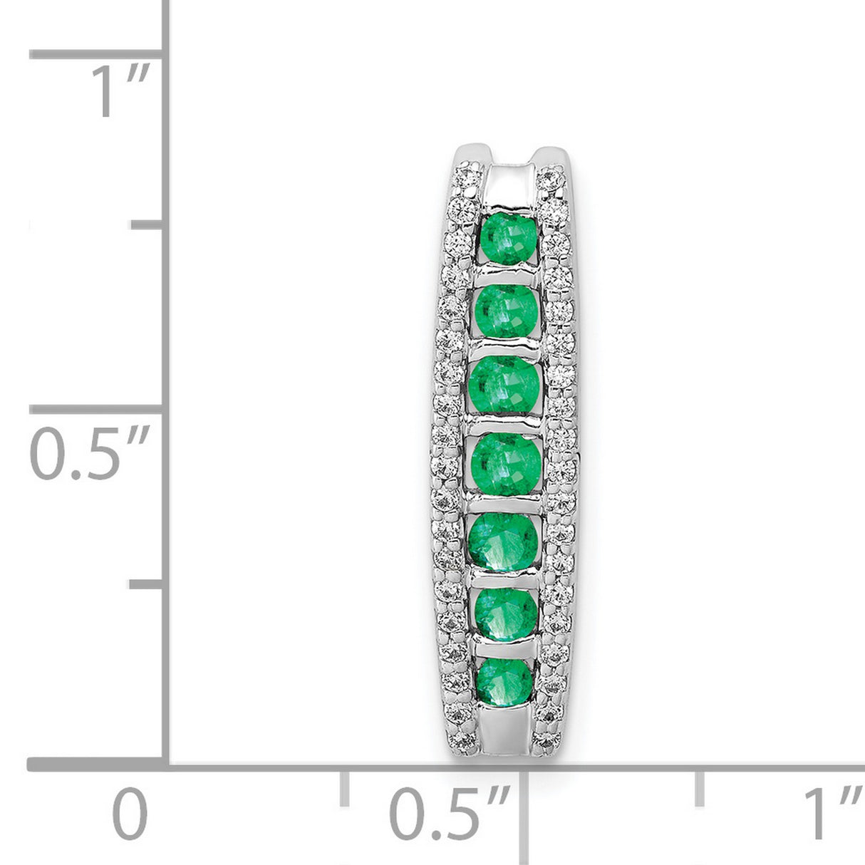 Diamond and Emerald Fancy Chain Slide Charm Pendant in Real 14k White Gold