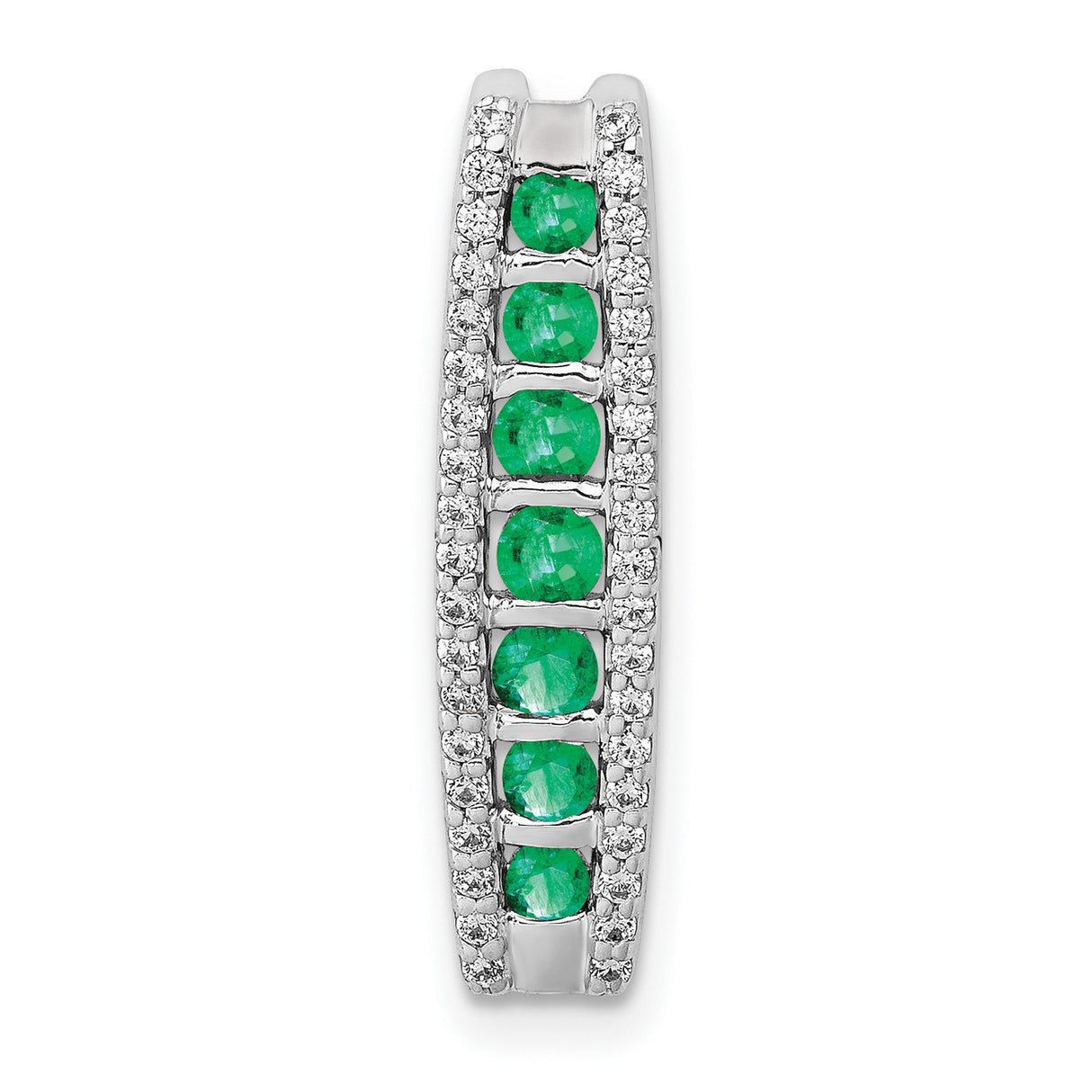 Diamond and Emerald Fancy Chain Slide Charm Pendant in Real 14k White Gold