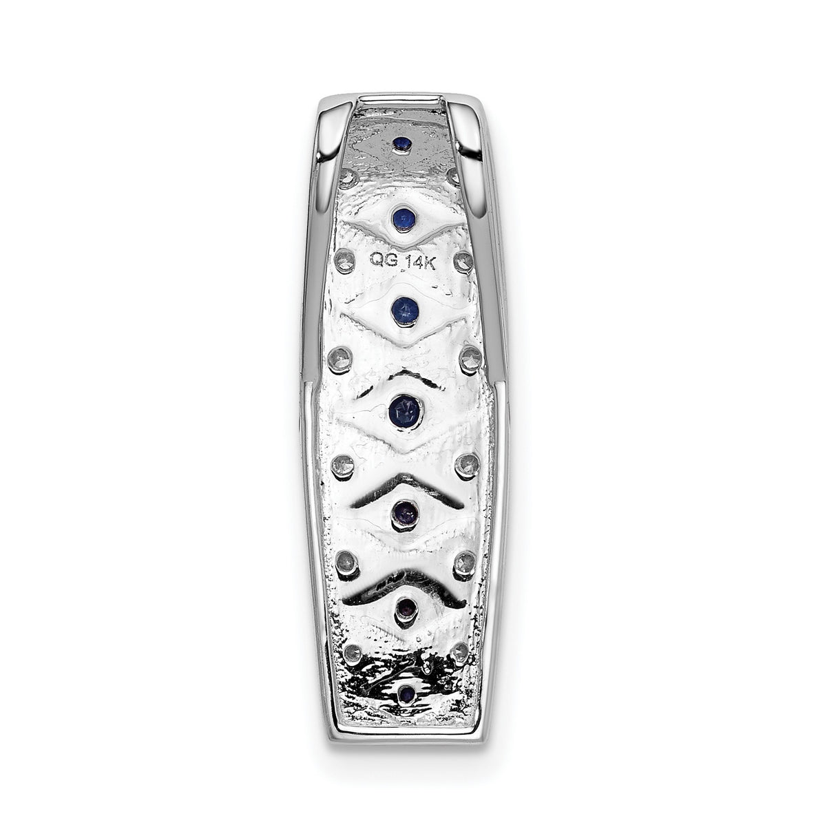 14k White Gold Ring with Blue Sapphires and White Diamonds, Diamond-Pattern Eternity Band