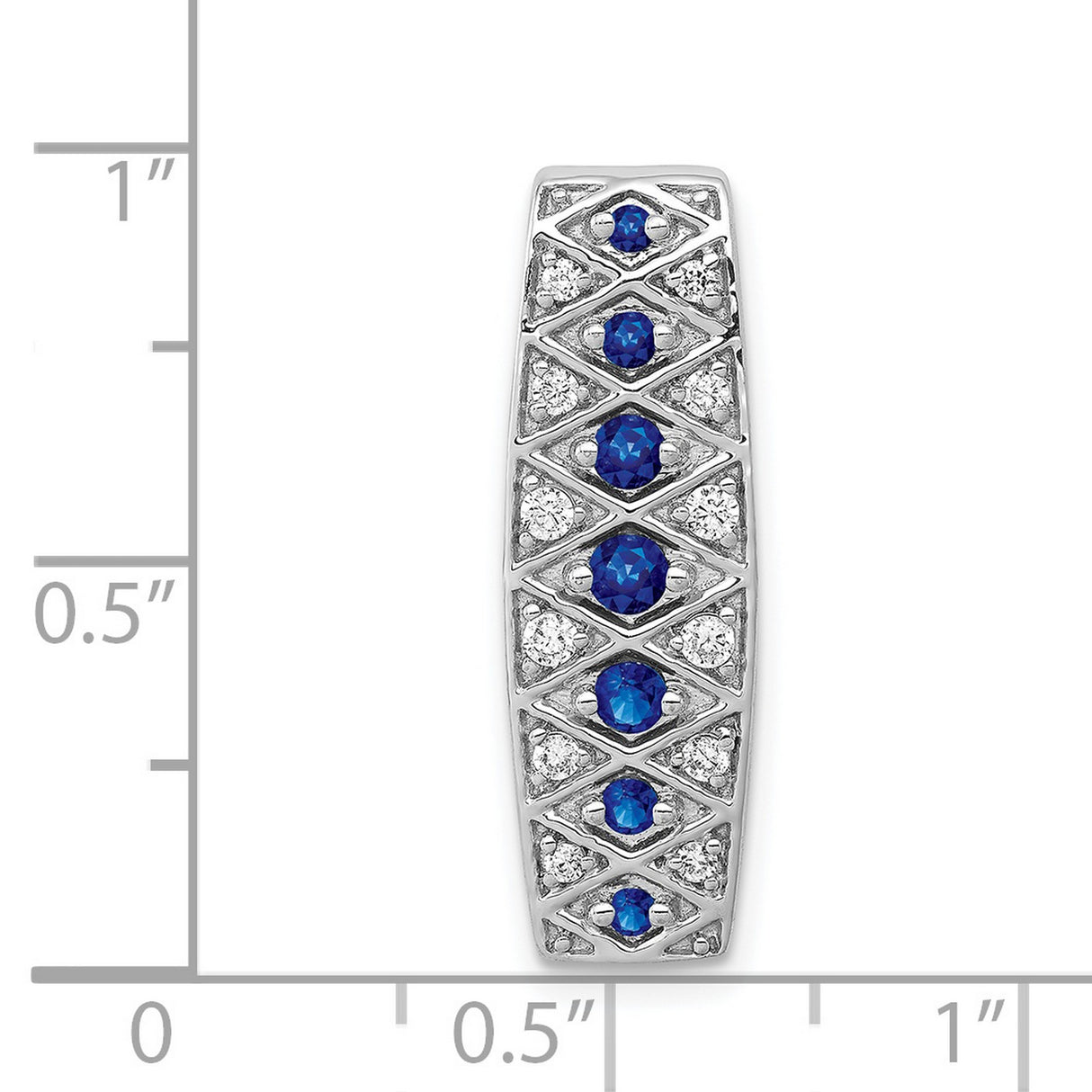 14k White Gold Ring with Blue Sapphires and White Diamonds, Diamond-Pattern Eternity Band