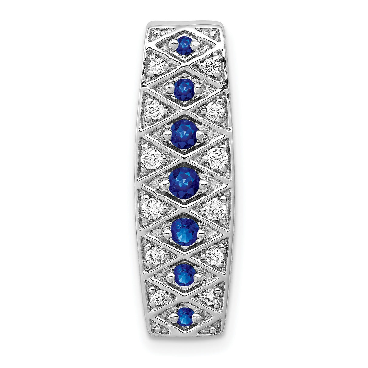 14k White Gold Ring with Blue Sapphires and White Diamonds, Diamond-Pattern Eternity Band
