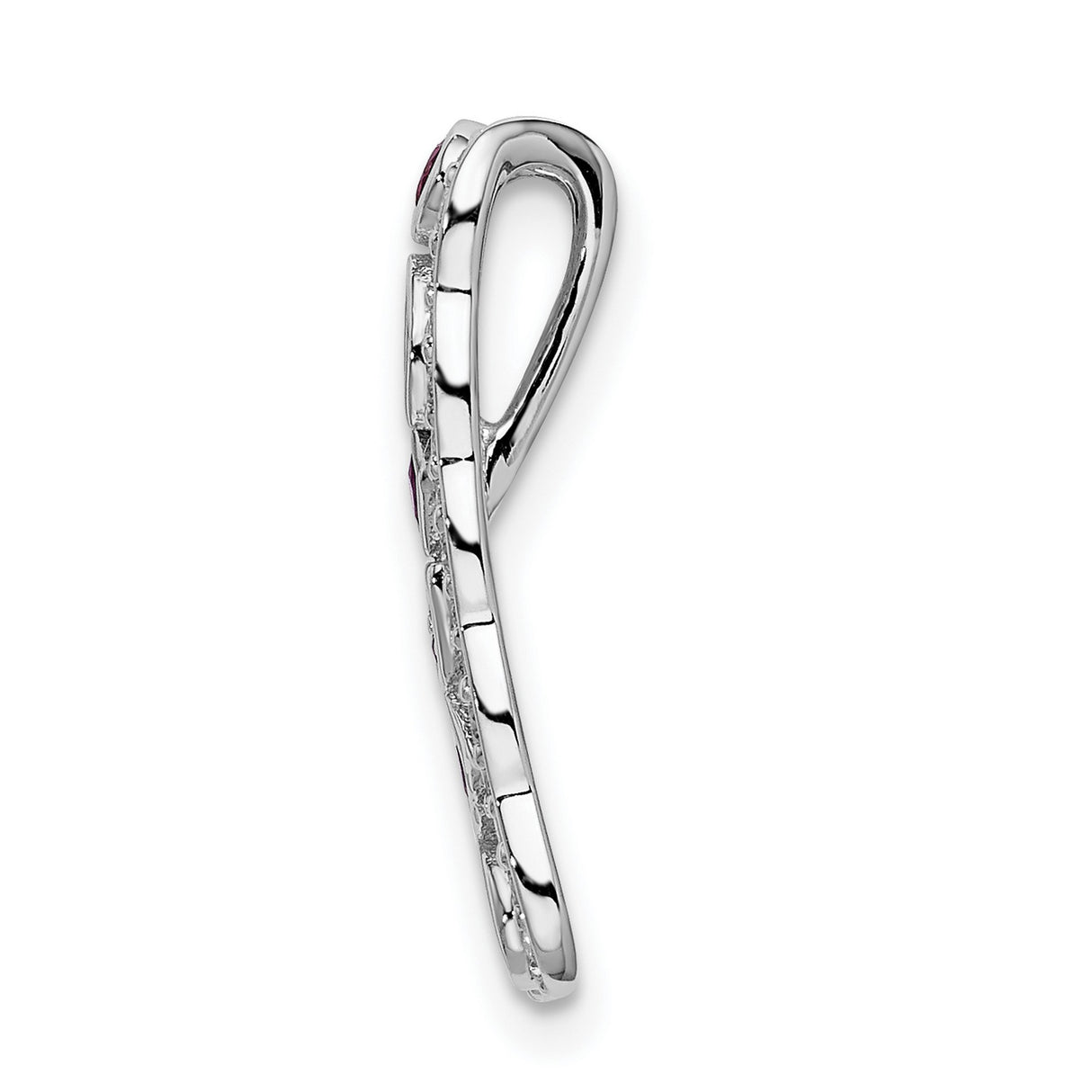 Diamond and .17 Ruby Fancy Chain Slide Charm Pendant in Real 14k White Gold