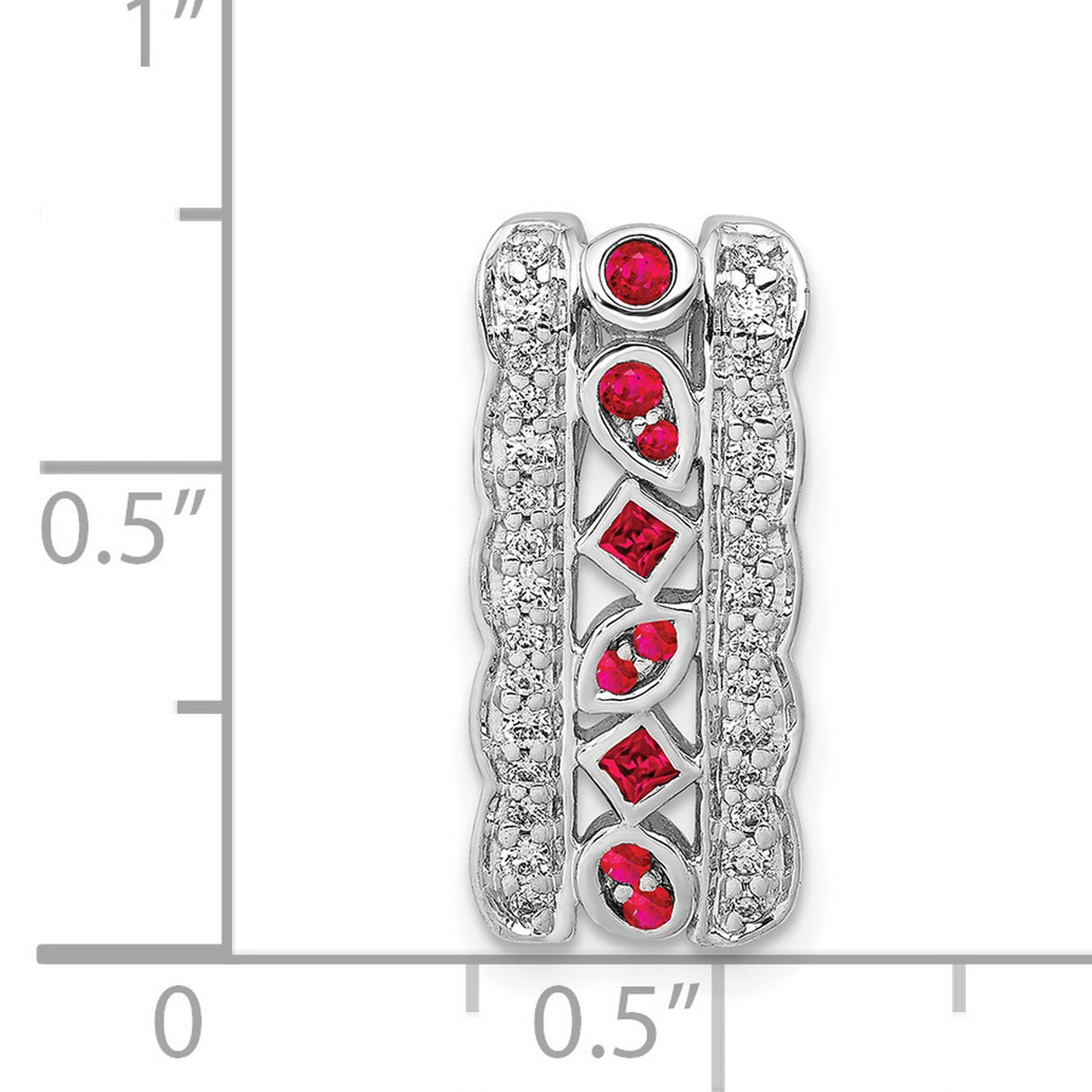 Diamond and .17 Ruby Fancy Chain Slide Charm Pendant in Real 14k White Gold