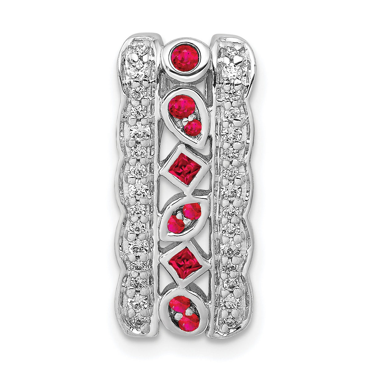 Diamond and .17 Ruby Fancy Chain Slide Charm Pendant in Real 14k White Gold
