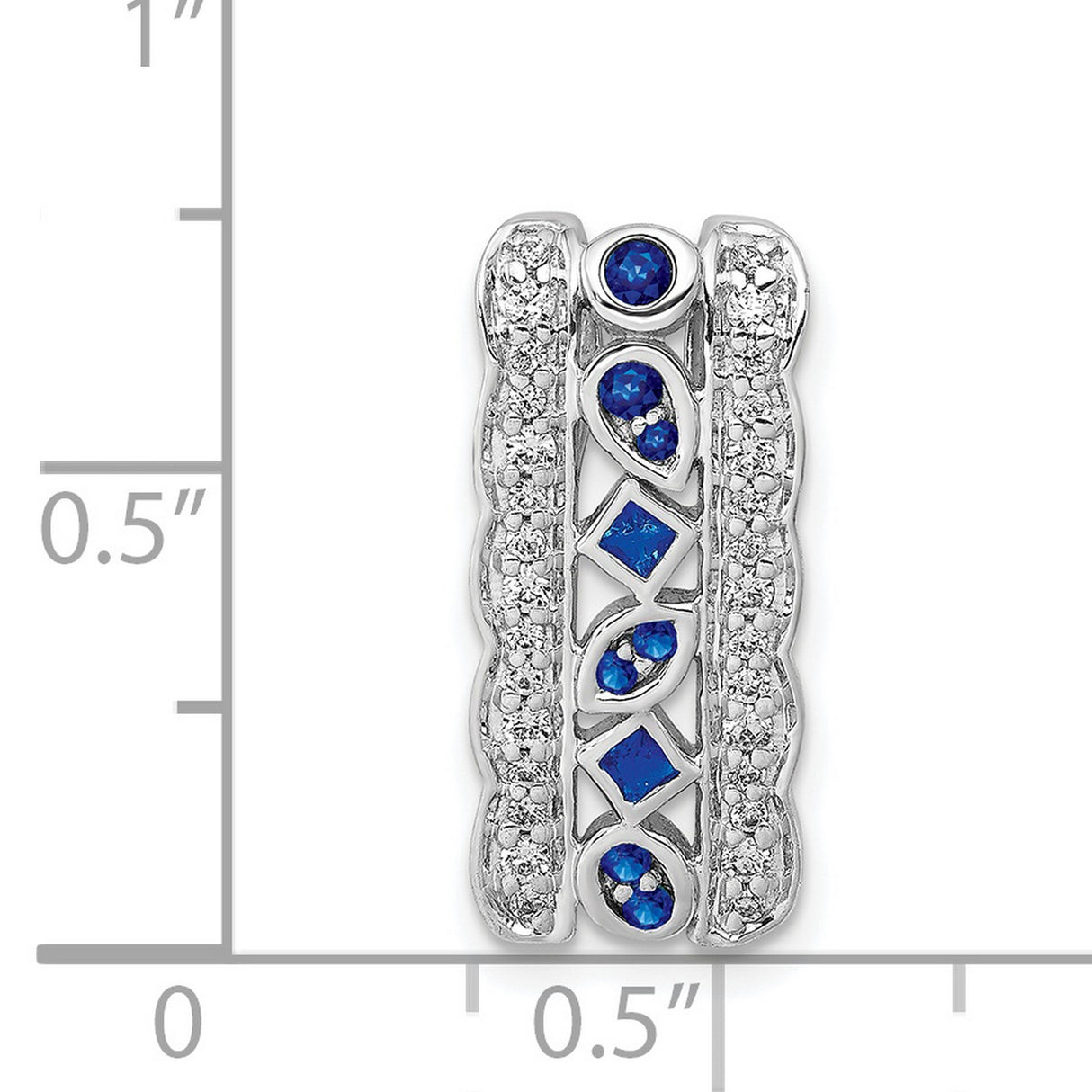 14k White Gold Slide Pendant with Square Blue Sapphires and Teardrop Accents, Pave Diamonds