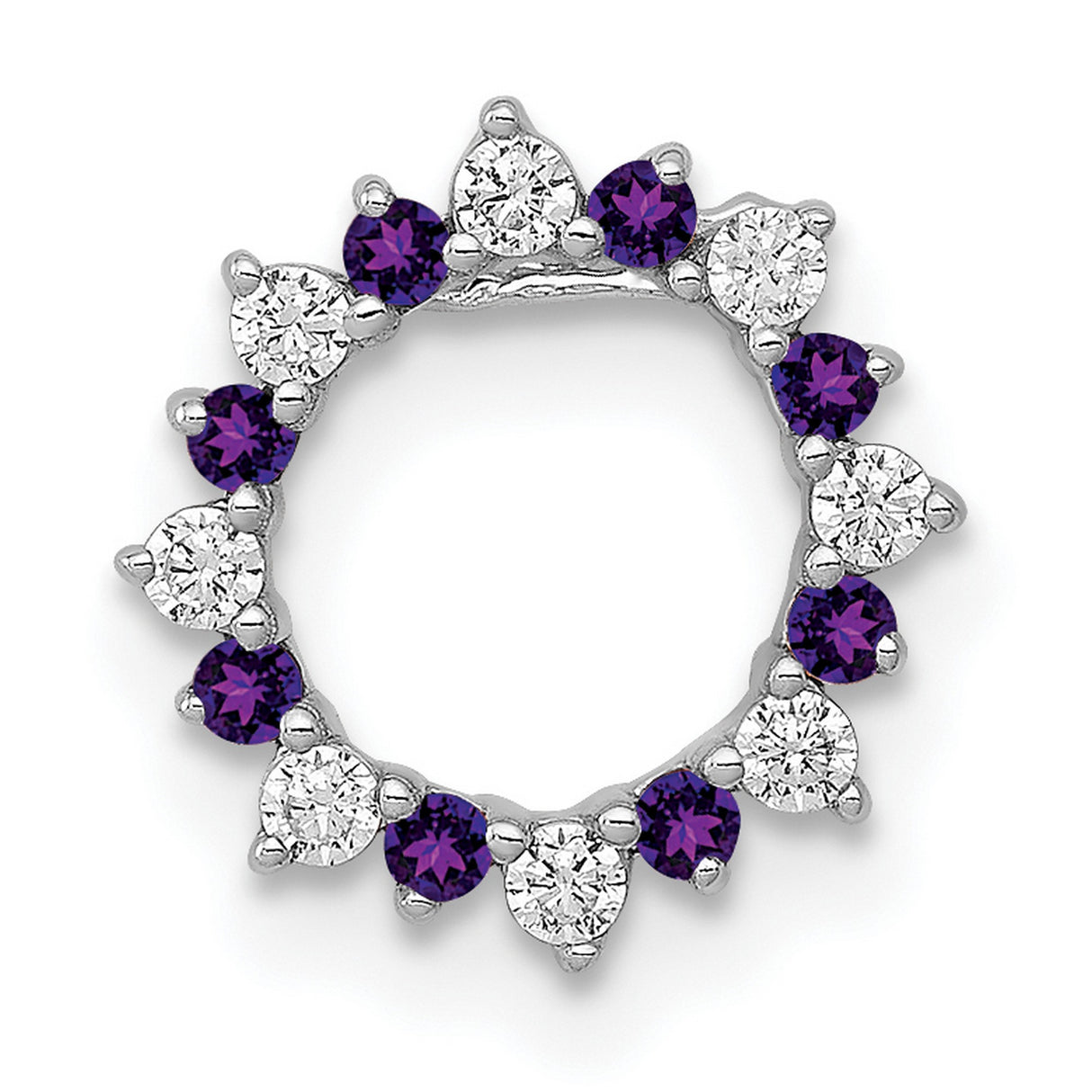 14k White Gold Wreath Pendant with Amethyst and Diamond Circle Design for Women