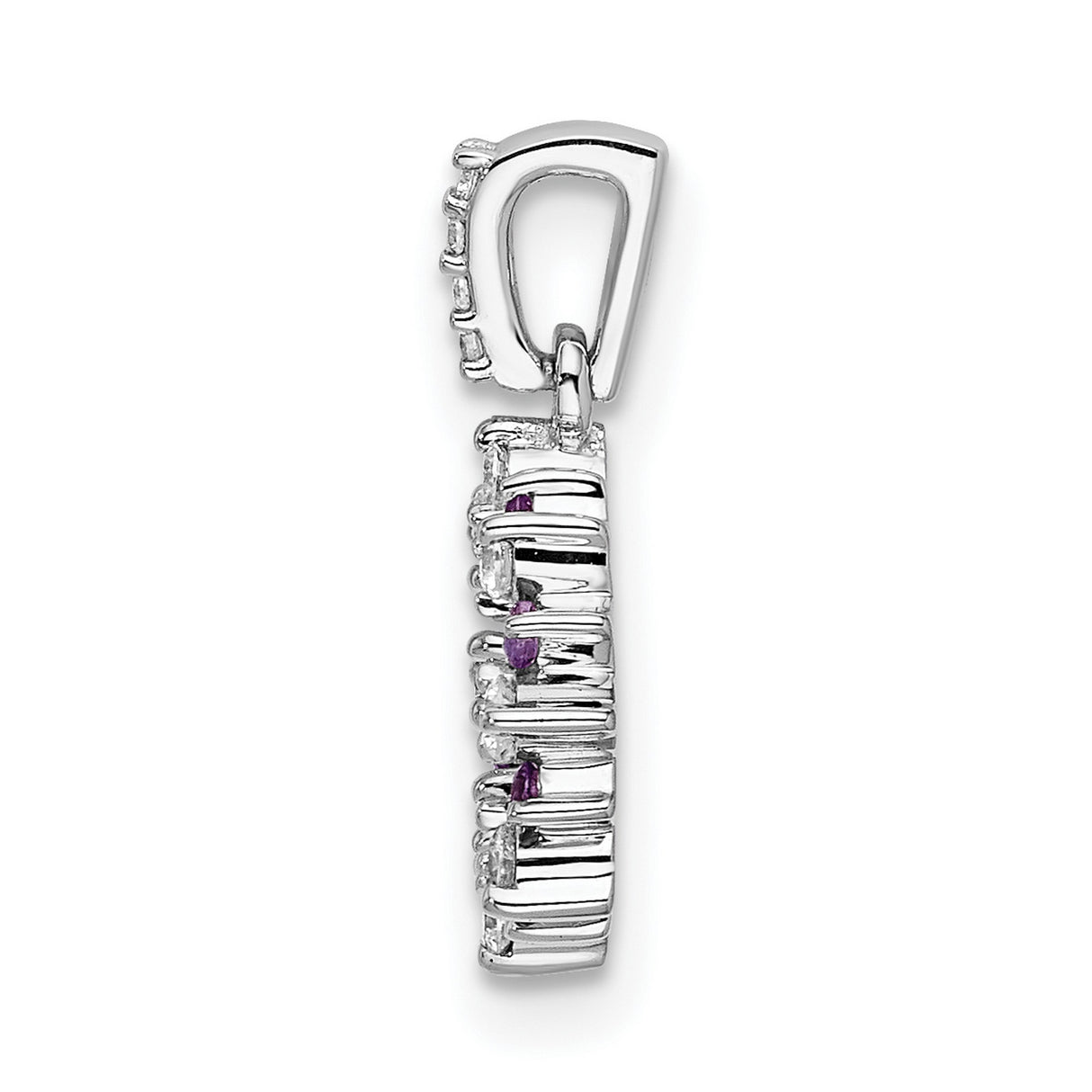 14k White Gold Circle Pendant with Amethyst and Diamond, Modern Fine Jewelry for Women