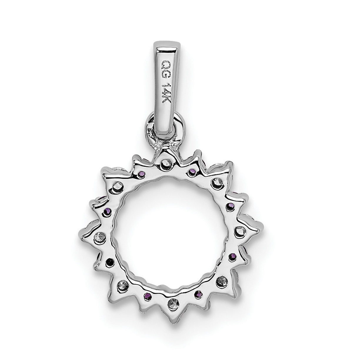 14k White Gold Circle Pendant with Amethyst and Diamond, Modern Fine Jewelry for Women