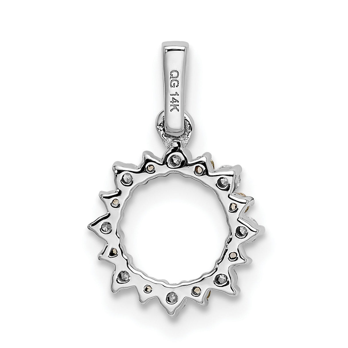 14k White Gold Sunburst Circle Pendant with Peridot and Diamond Gemstones