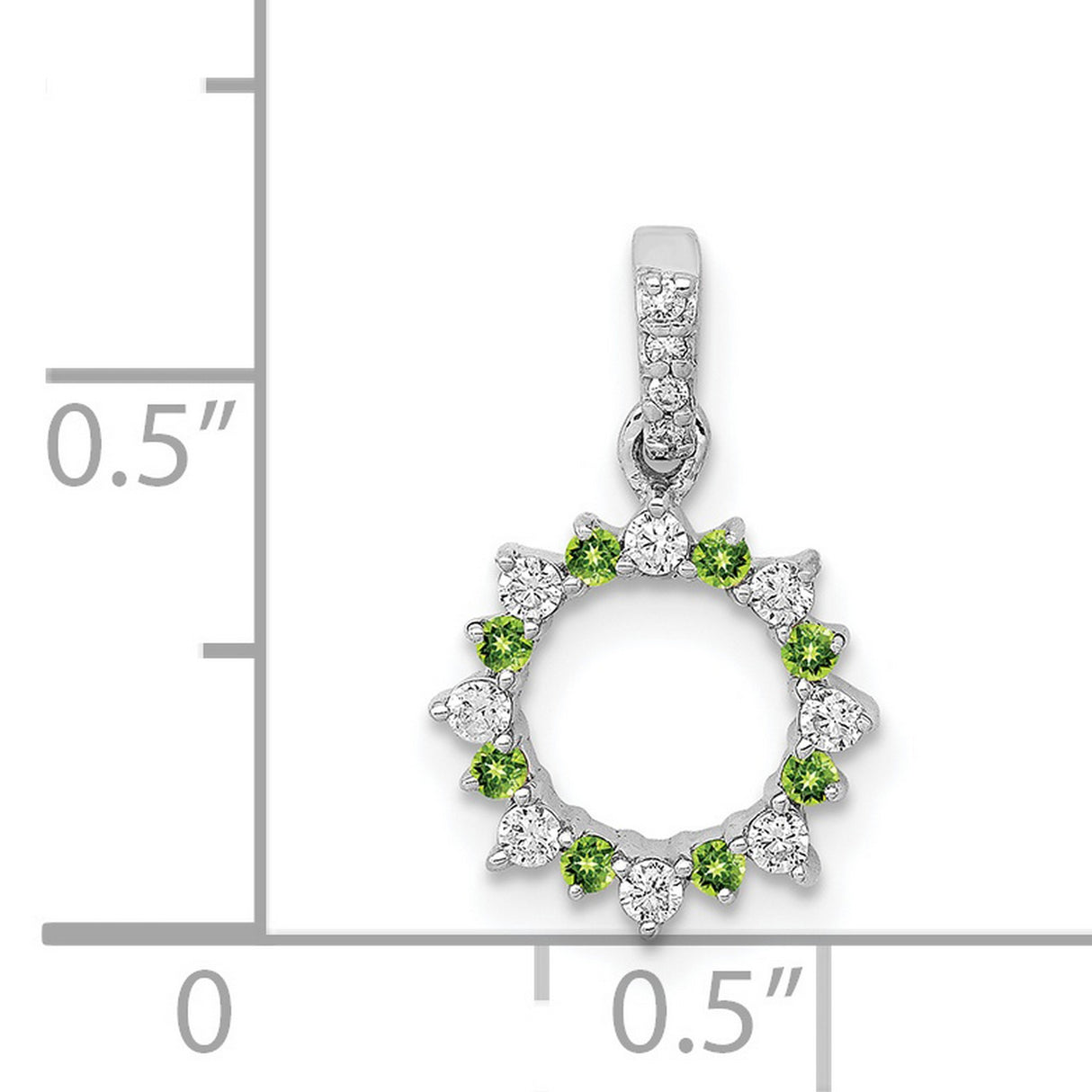 14k White Gold Sunburst Circle Pendant with Peridot and Diamond Gemstones