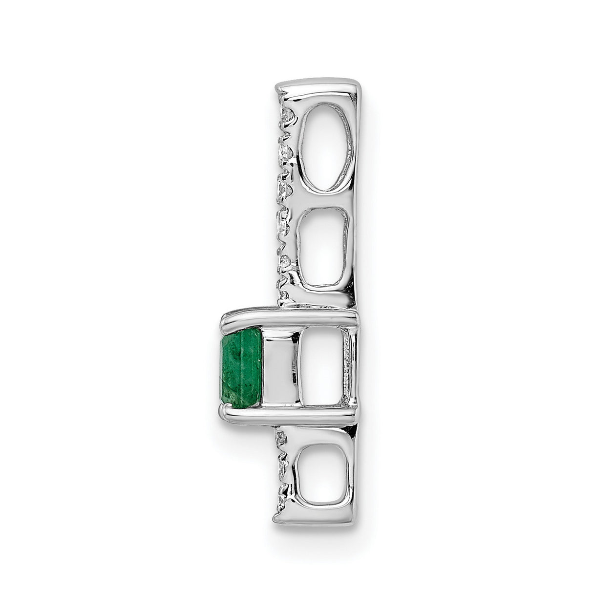 Diamond and Rectangle Emerald Fancy Chain Slide Charm Pendant in Real 14k White Gold