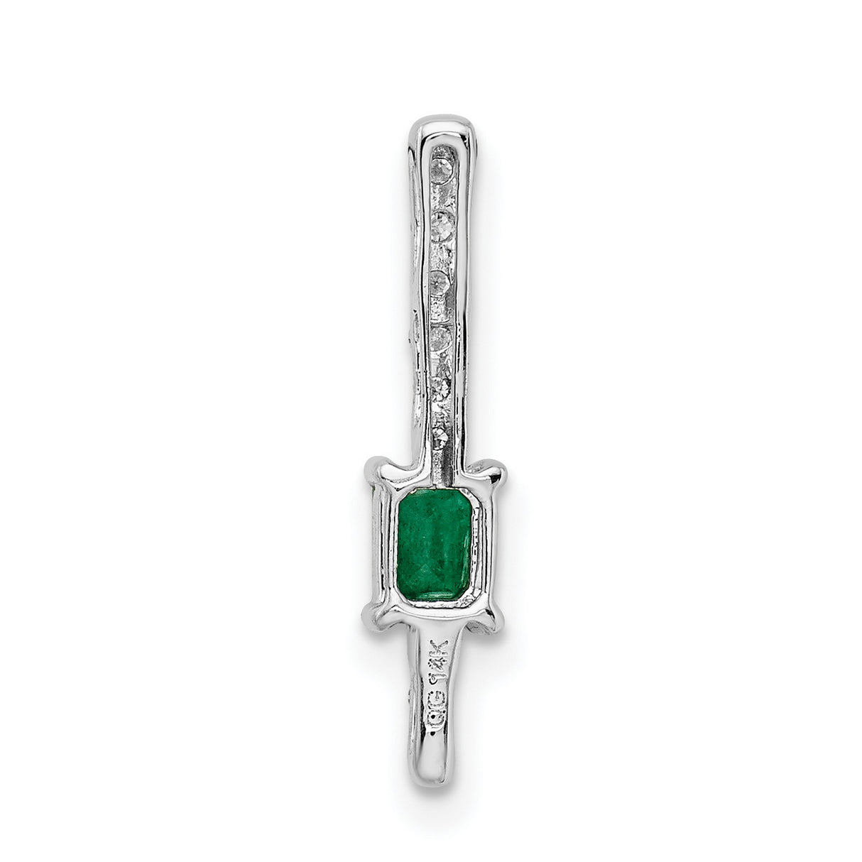 Diamond and Rectangle Emerald Fancy Chain Slide Charm Pendant in Real 14k White Gold