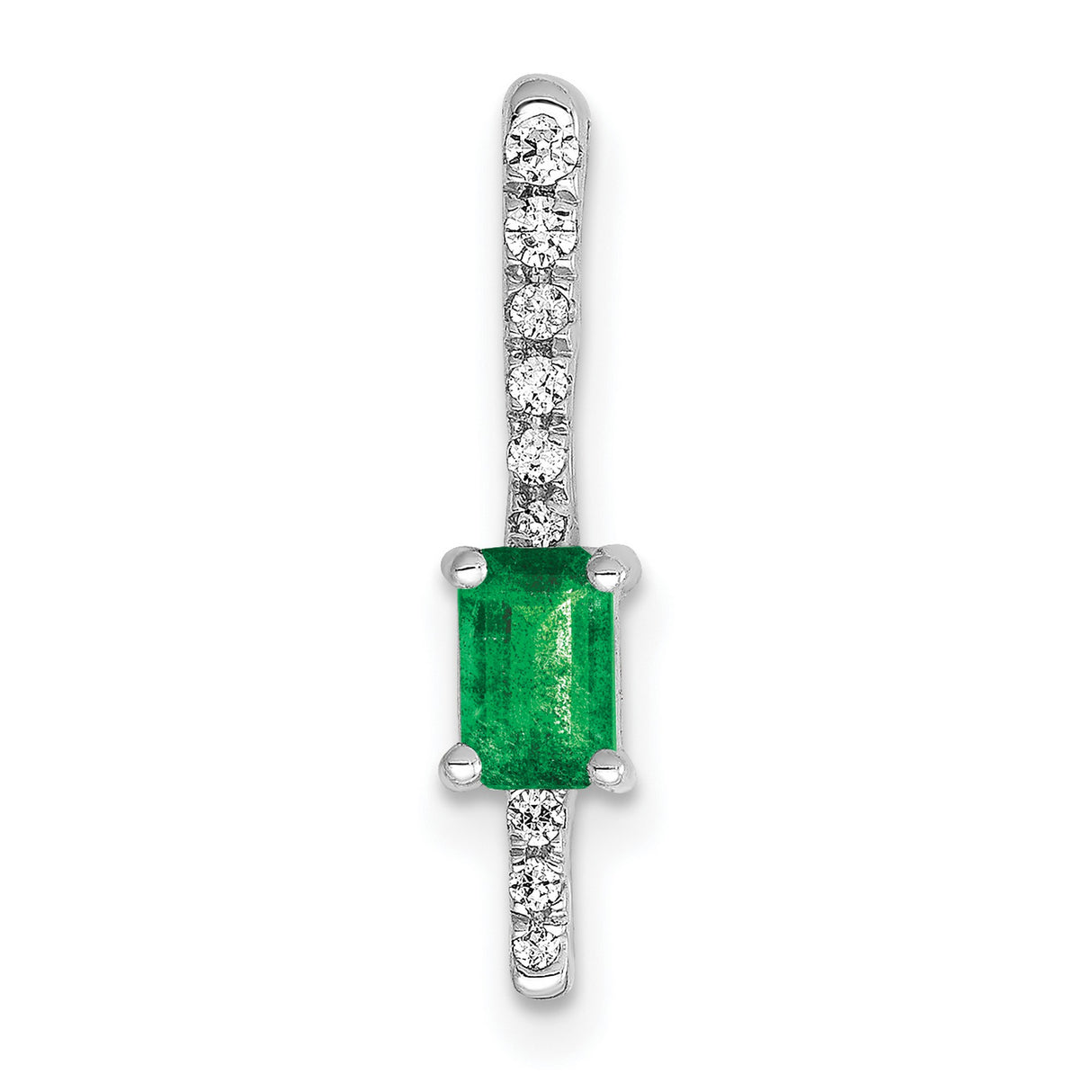 Diamond and Rectangle Emerald Fancy Chain Slide Charm Pendant in Real 14k White Gold