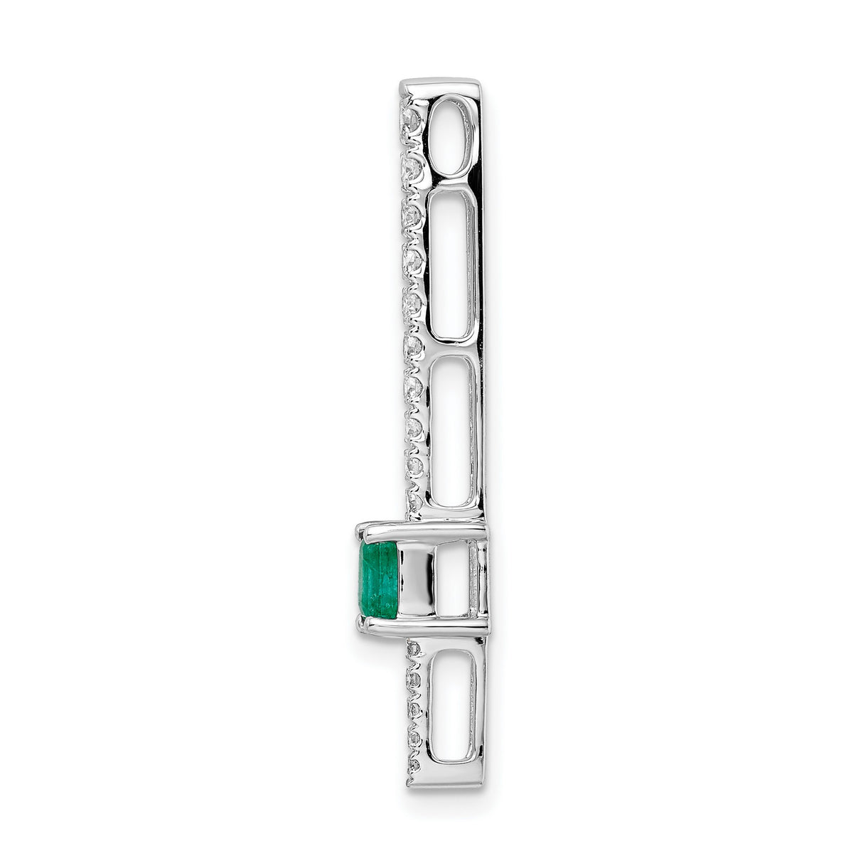 14k White Gold Cross Pendant with Emerald Center and Diamond Accents, Christian Jewelry for Women
