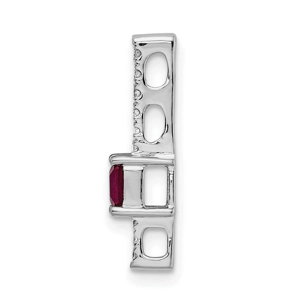 Diamond and .24 Ruby Fancy Chain Slide Charm Pendant in Real 14k White Gold