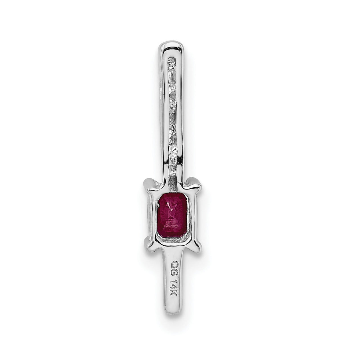 Diamond and .24 Ruby Fancy Chain Slide Charm Pendant in Real 14k White Gold