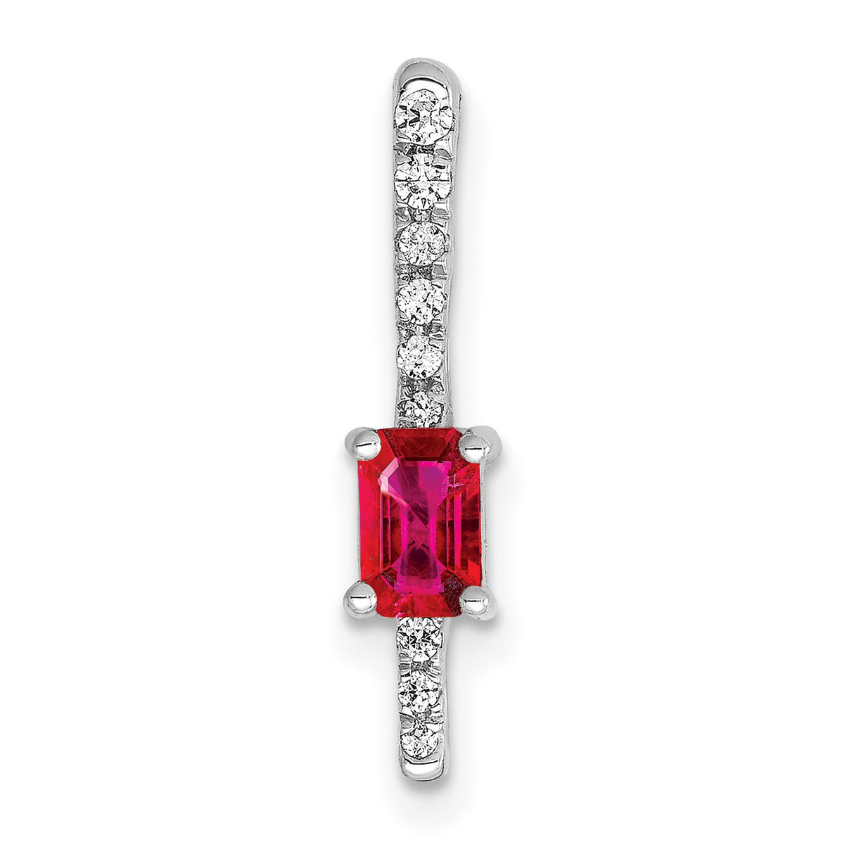 Diamond and .24 Ruby Fancy Chain Slide Charm Pendant in Real 14k White Gold