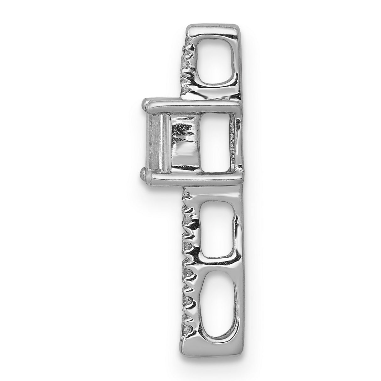 14k White Gold Pendant with Emerald Cut Blue Sapphire and Diamond Accents in Bar Design