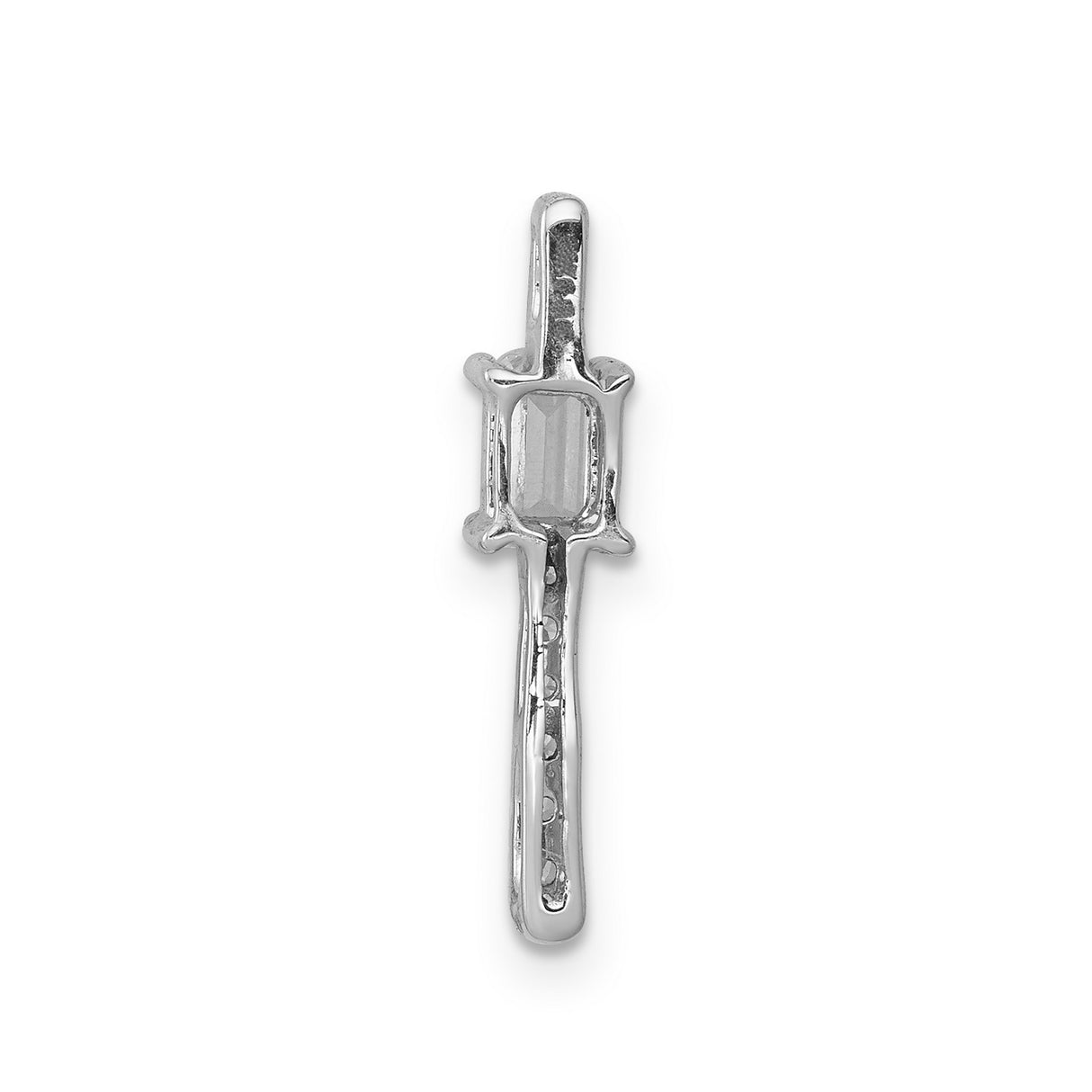 14k White Gold Pendant with Emerald Cut Blue Sapphire and Diamond Accents in Bar Design