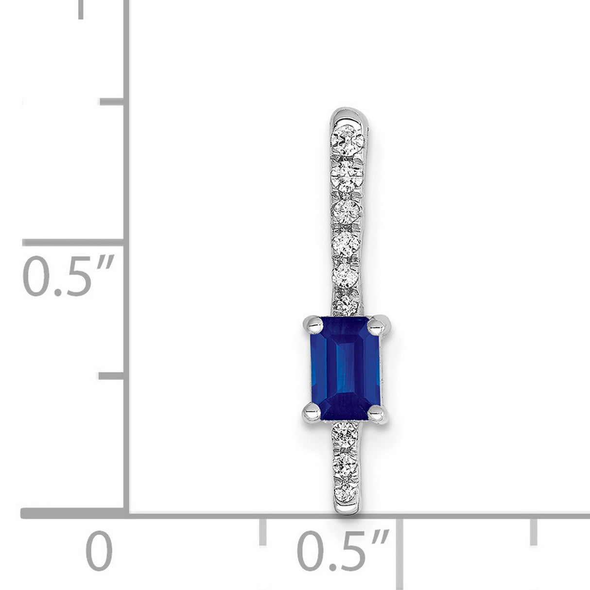 14k White Gold Pendant with Emerald Cut Blue Sapphire and Diamond Accents in Bar Design