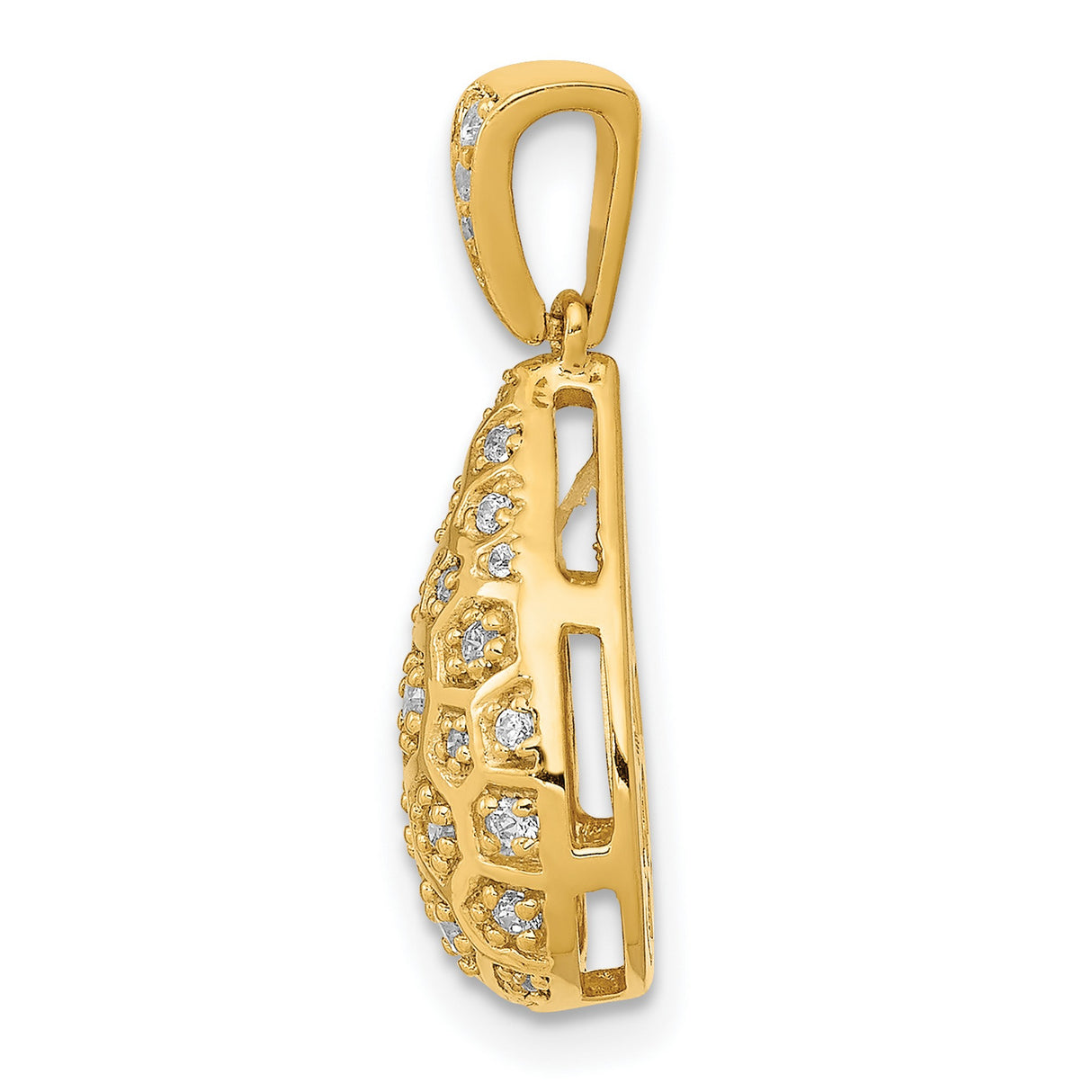 14k Yellow Gold Teardrop Pendant with Diamonds, Geometric Honeycomb Design for Women