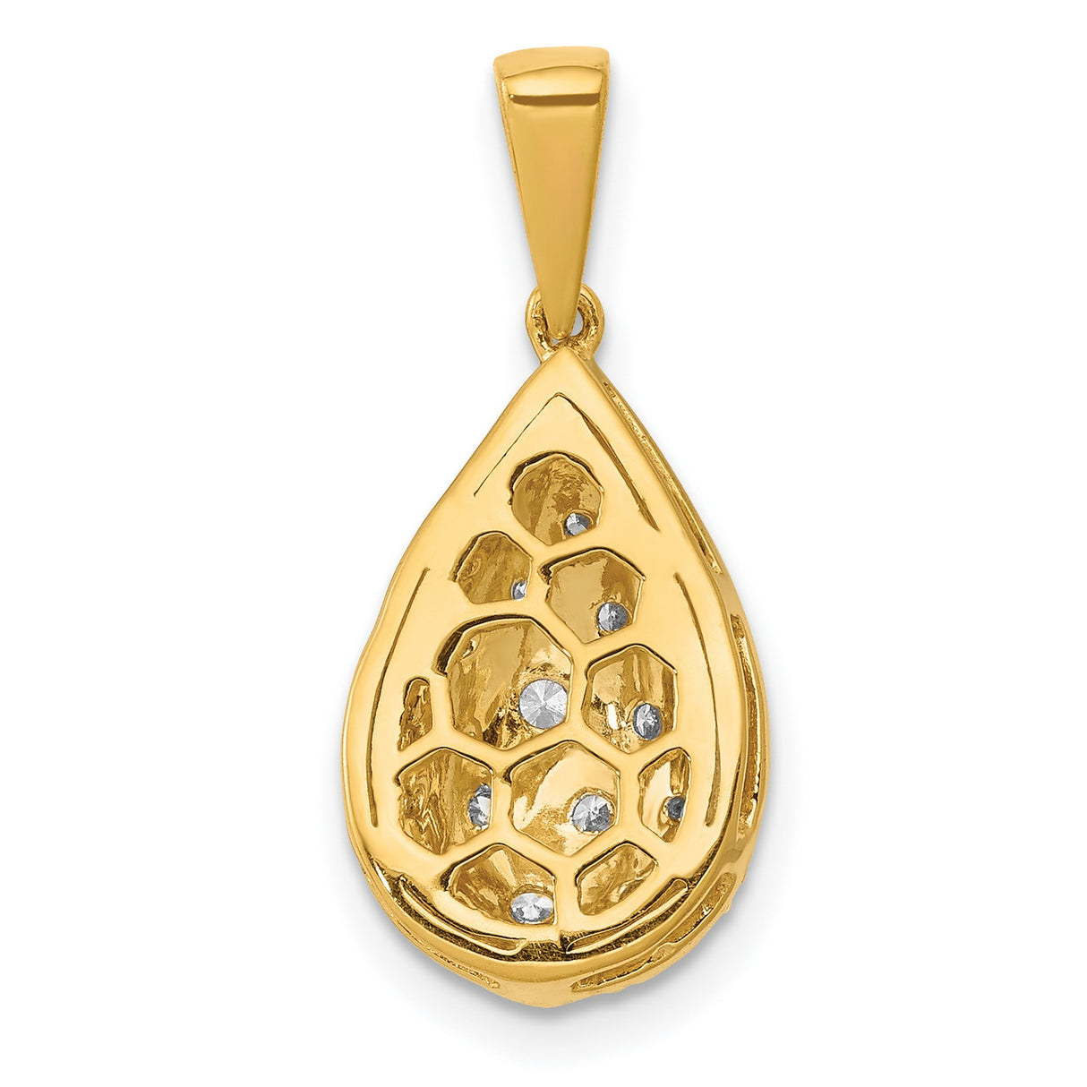 14k Yellow Gold Teardrop Pendant with Diamonds, Geometric Honeycomb Design for Women