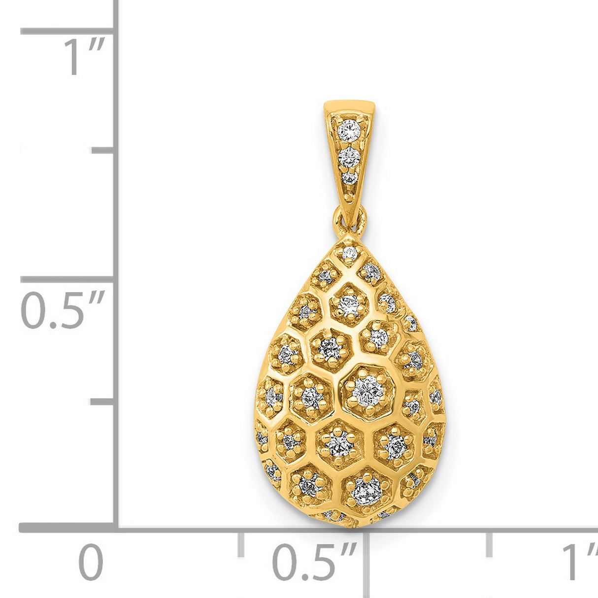 14k Yellow Gold Teardrop Pendant with Diamonds, Geometric Honeycomb Design for Women