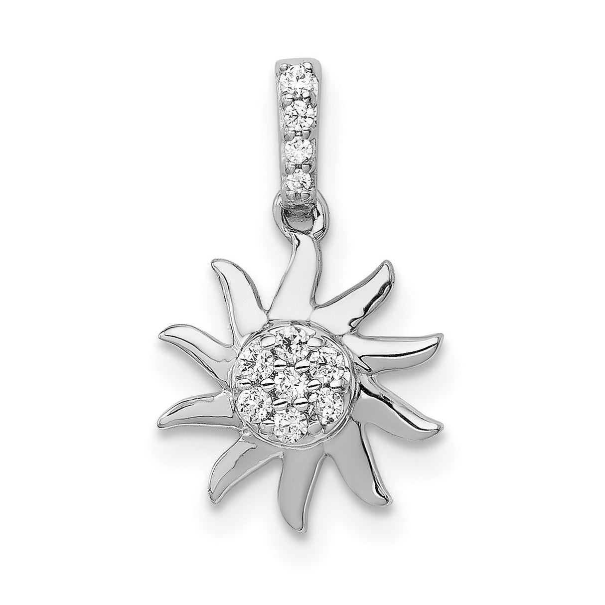 14k White Gold Sunburst Pendant with Diamond Accents, Spiritual Vitality Design for Women