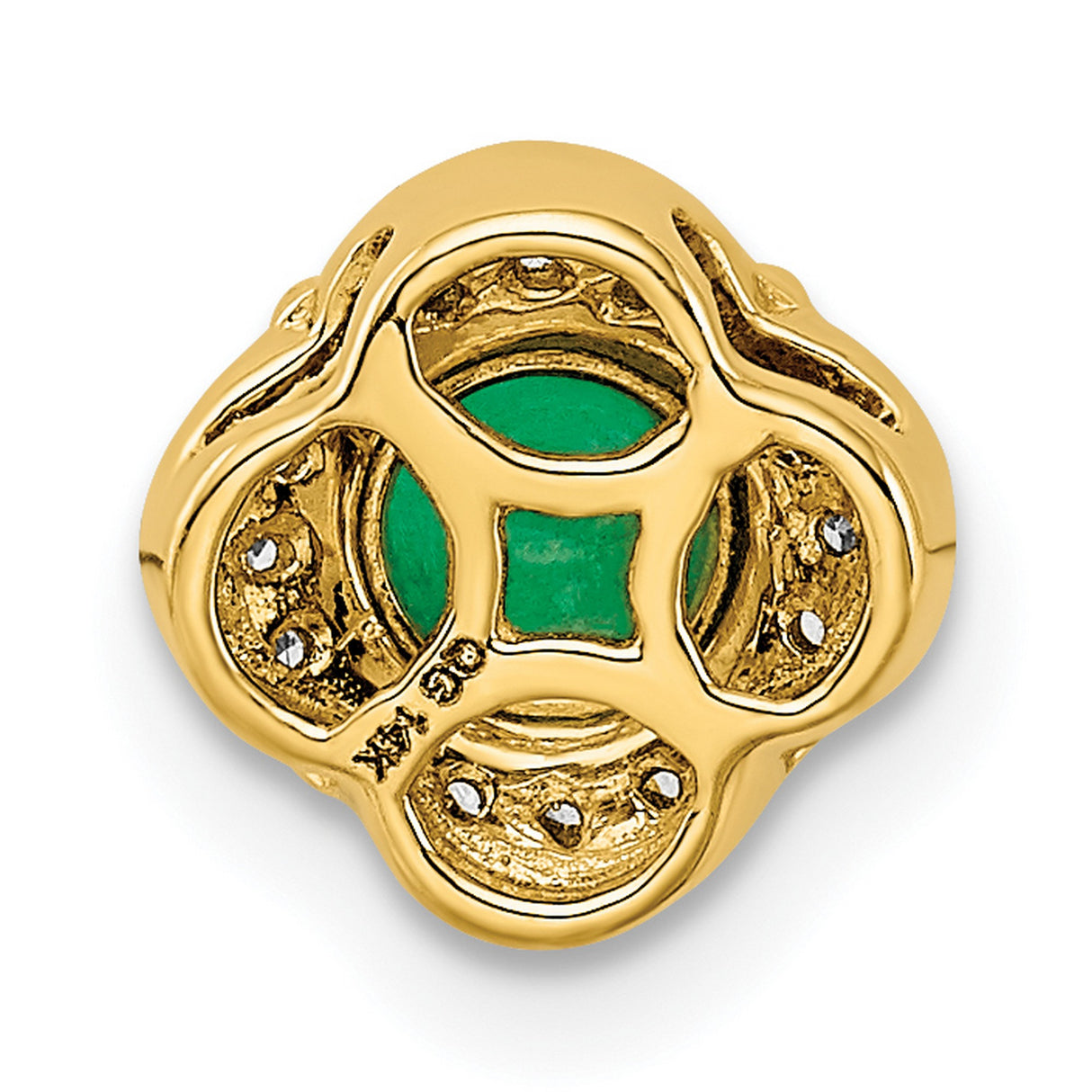 Diamond and .25 Emerald Fancy Chain Slide Charm Pendant in Real 14k Yellow Gold