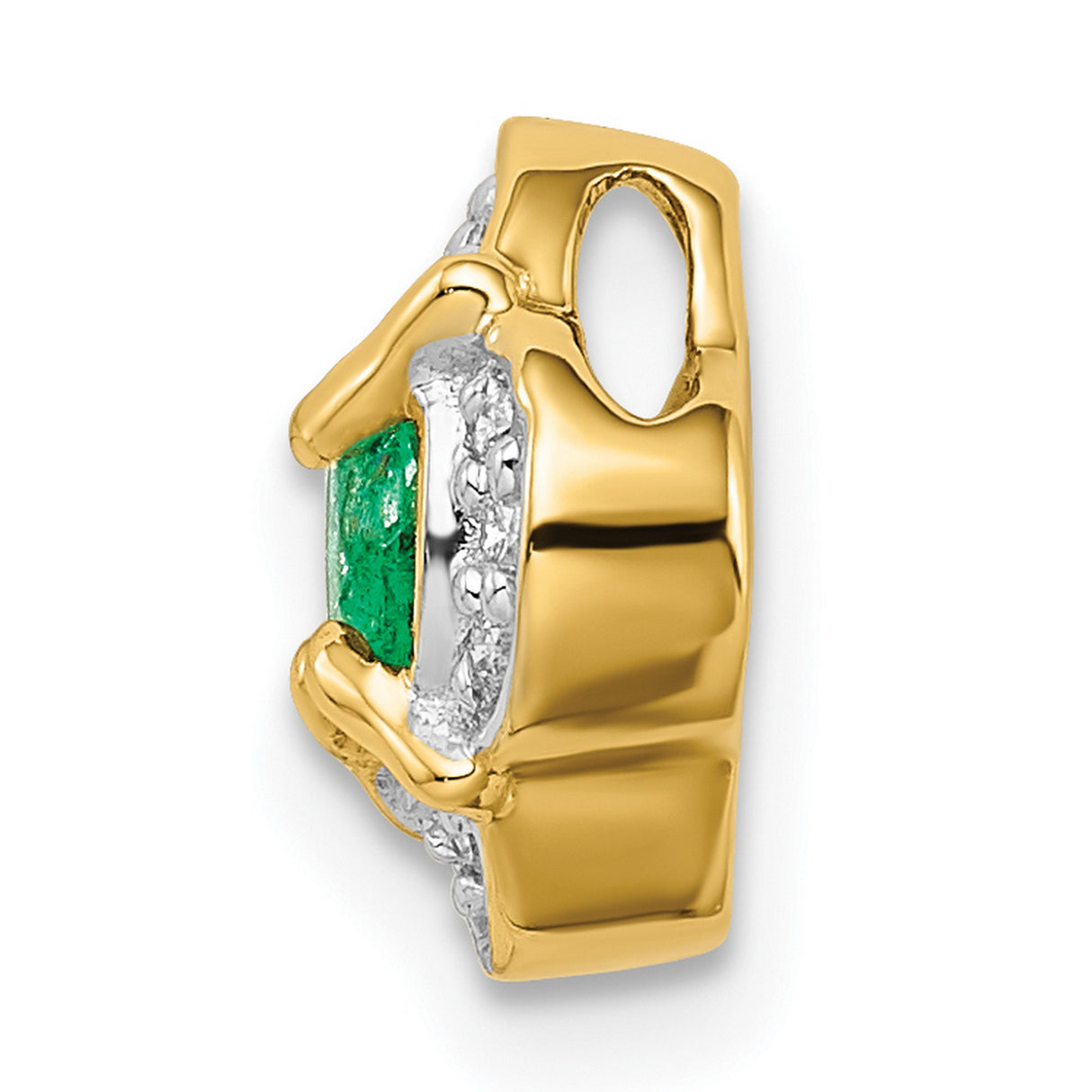 Diamond and .33 Emerald Fancy Chain Slide Charm Pendant in Real 14k Yellow Gold
