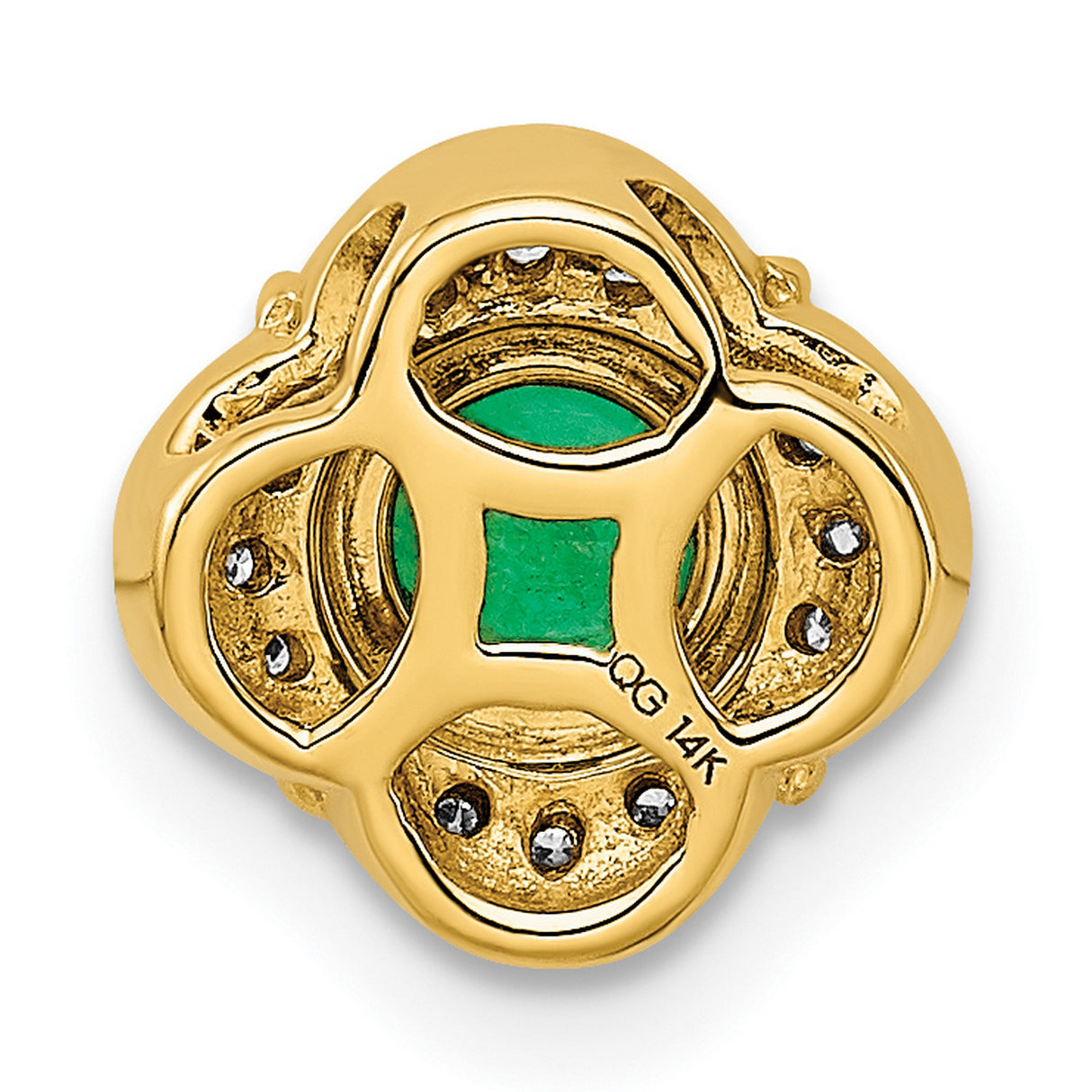 Diamond and .33 Emerald Fancy Chain Slide Charm Pendant in Real 14k Yellow Gold