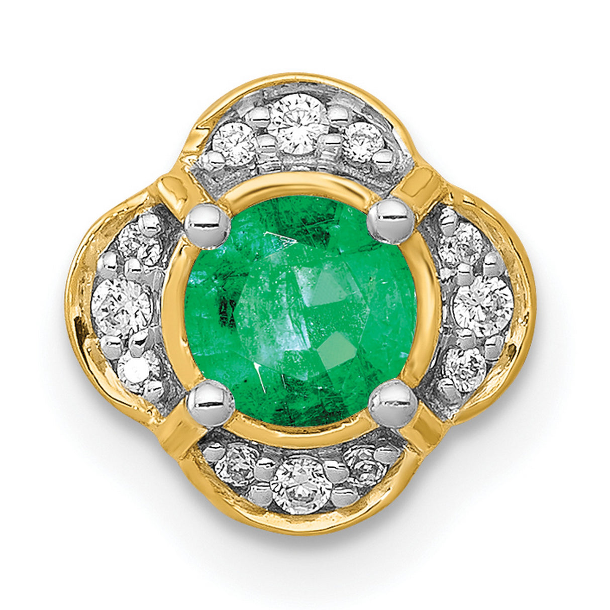 Diamond and .33 Emerald Fancy Chain Slide Charm Pendant in Real 14k Yellow Gold